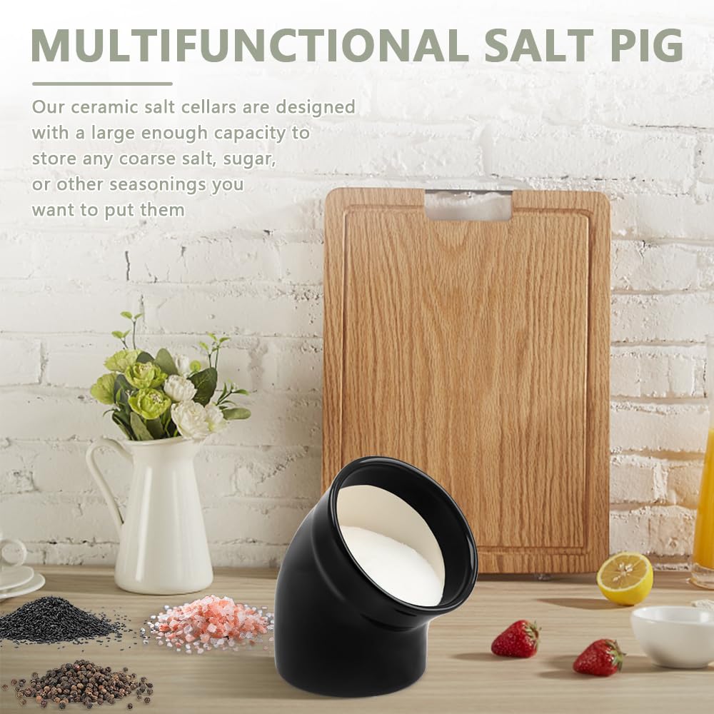Modern Minimalist Ceramic Salt Pig - Dishwasher Safe Salt Cellar with Wide Opening for Easy Seasoning Access - Stylish Black Countertop Salt Holder for Kitchen, Dining & Cooking Use
