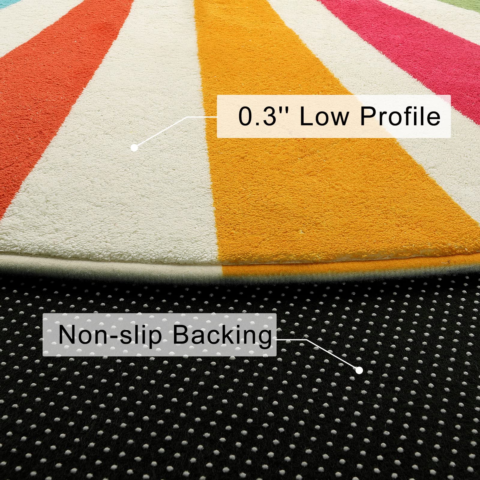 STARUIA 6 Ft Round Boho Rug - Washable Non-Slip Circular Area Rug for Kids Playroom, Bedroom & Classroom | Soft Rainbow Carpet for Nursery, Dorm & Living Room Decor | Boho Chic Home Accent