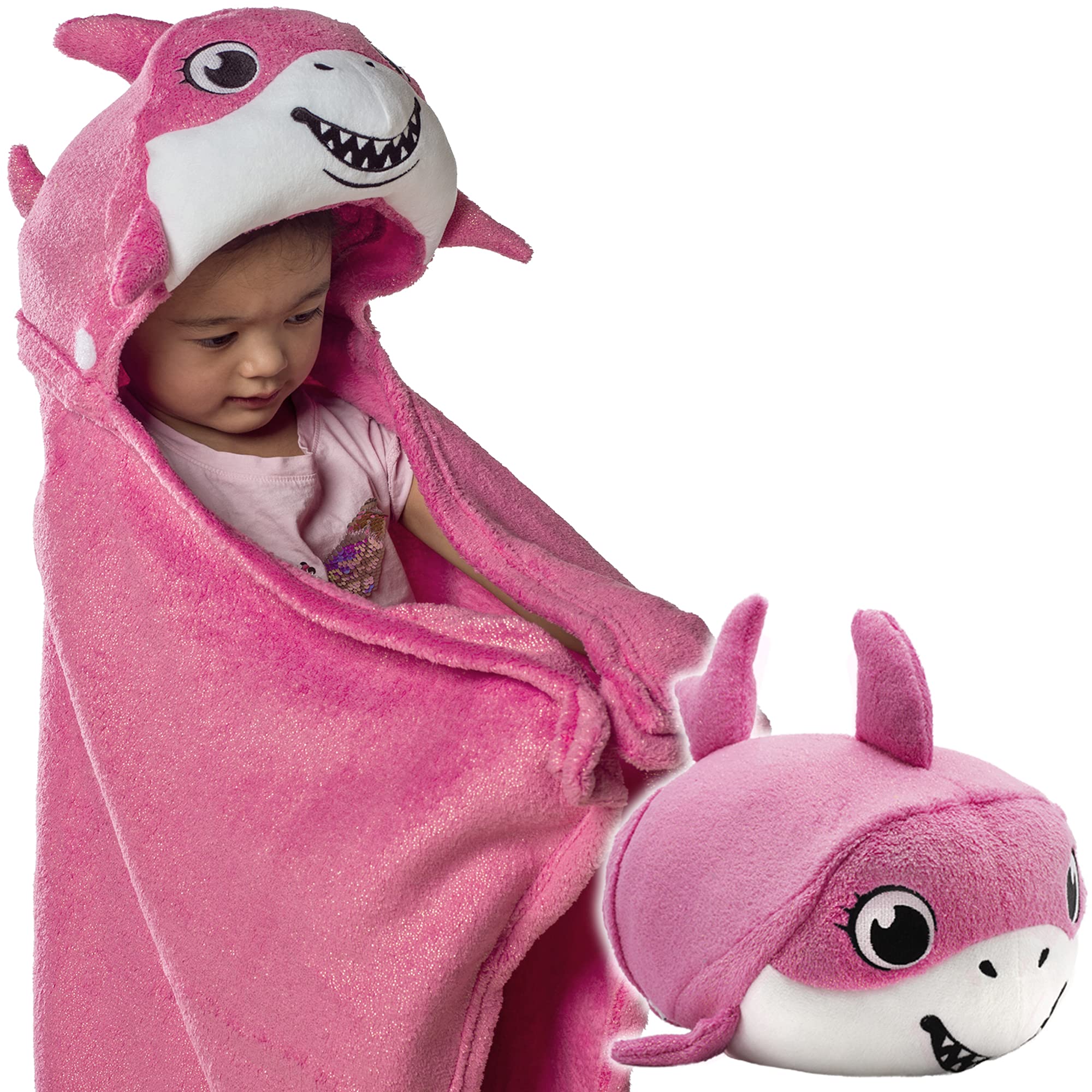Kids Wearable Shark Blanket Hoodie - Soft Hooded Blanket & Pillow Combo for Travel, Bubbles The Shark Design - Perfect for Cozy Lounging, Road Trips, and Sleepovers