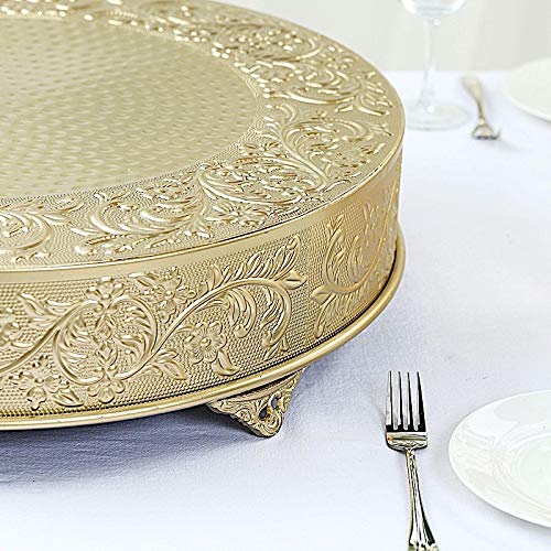 22-Inch Gold Round Embossed Cake Stand - Elegant Wedding & Birthday Party Dessert Display - Perfect for Centerpieces, Buffets & Special Events