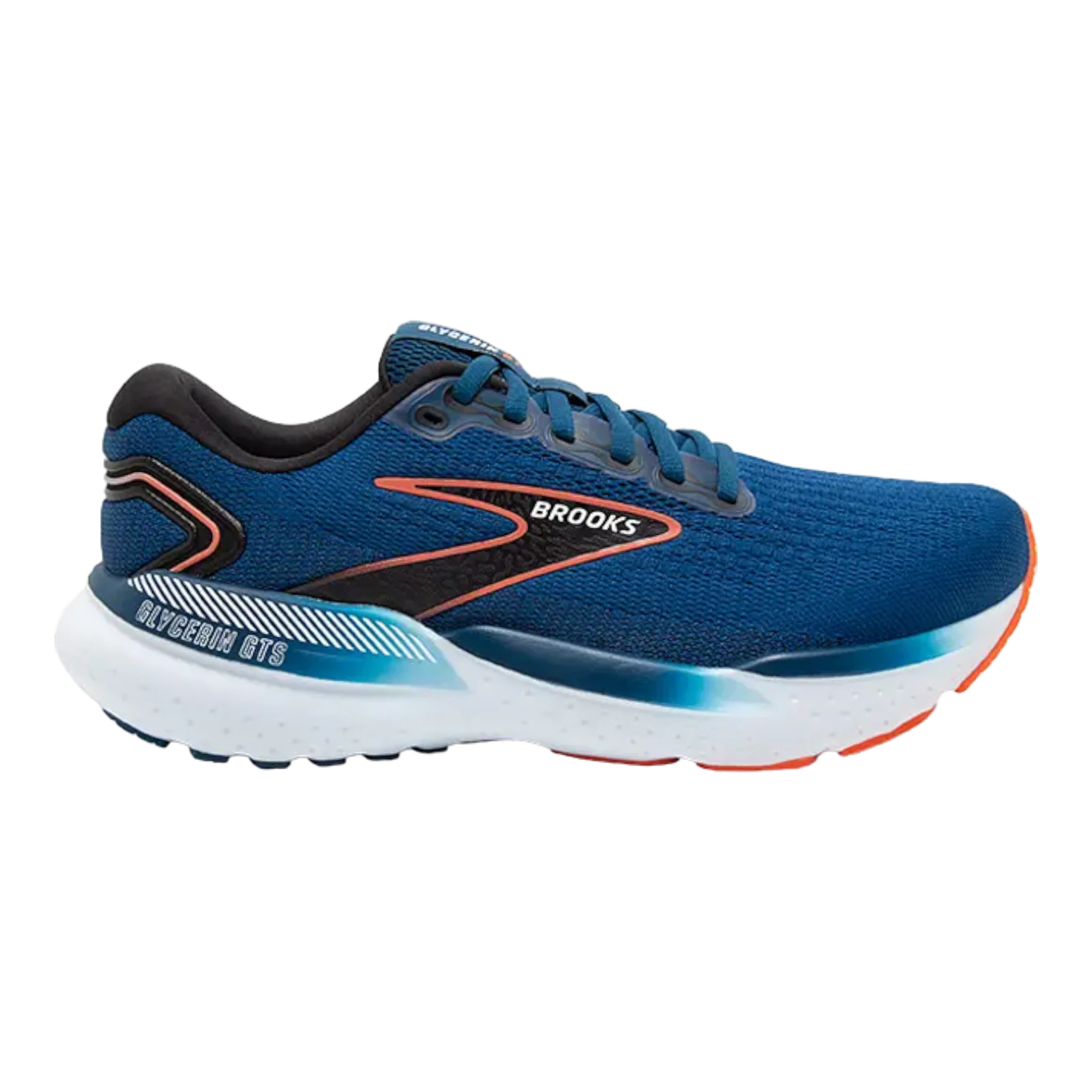 Brooks Men's Glycerin GTS 21 Running Shoes - 2E Wide Width, Blue Opal/Black/Nasturtium - Cushioned Support for Long Distance Running & Daily Training