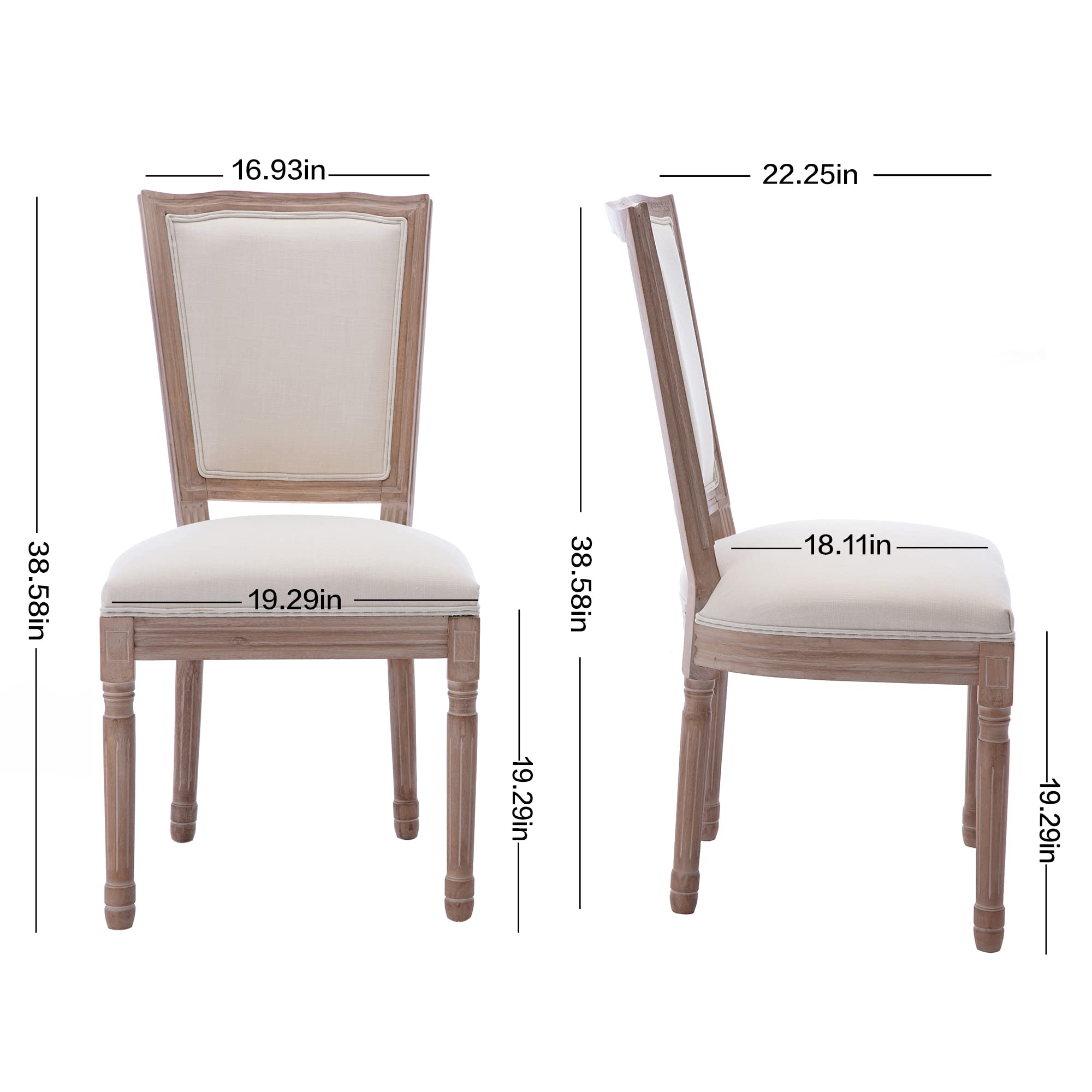 Farmhouse Dining Chairs Set of 2 - French Bistro Style with Square Back & Brown Wood Legs - Beige Upholstered Chairs for Dining Room, Kitchen, Living Room or Restaurant Decor | Perfect for Country Homes, Cafés & Cozy Breakfast Nooks
