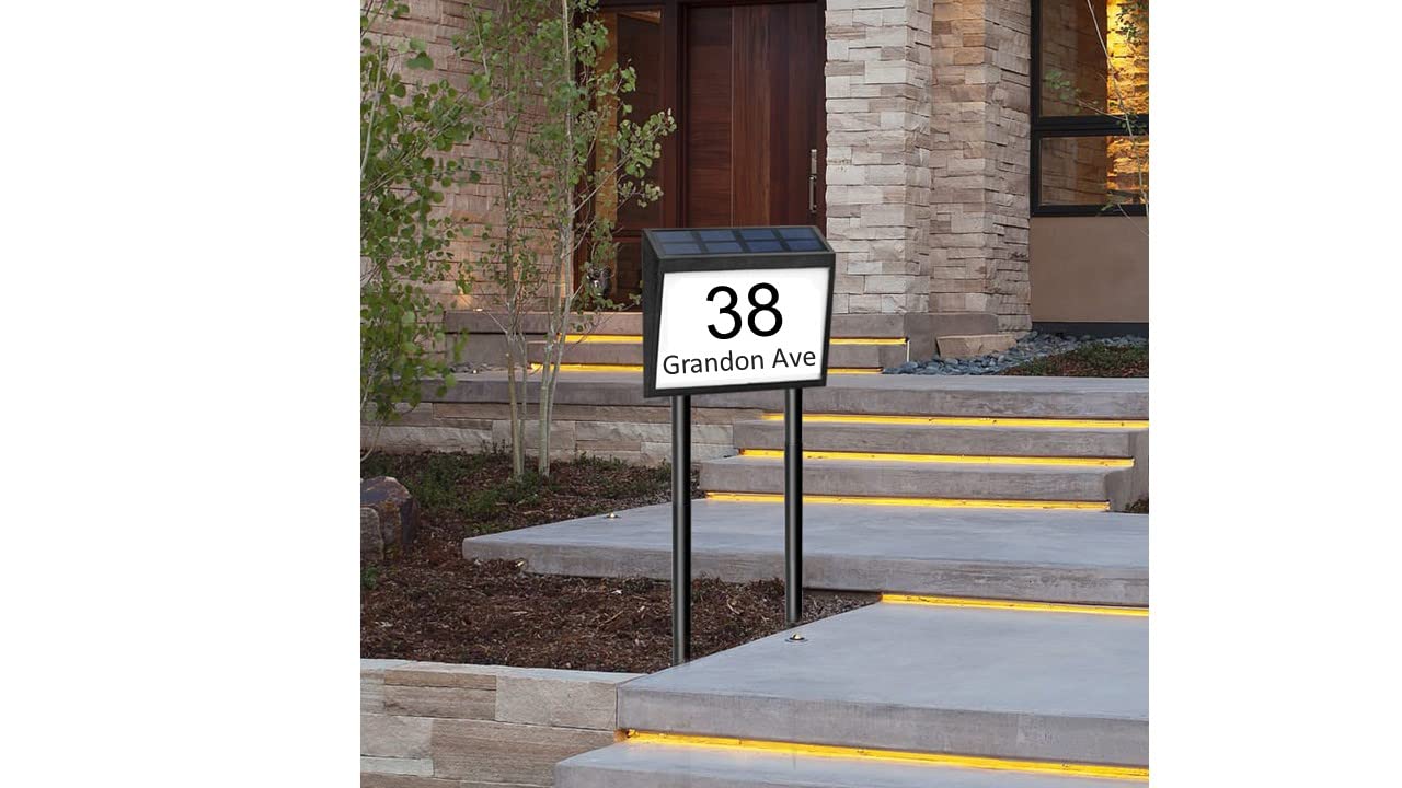 Custom Solar House Numbers for Outdoor Address Signs - Waterproof Black Solar Address Plaque with 2 Stakes | Perfect for Driveway, Mailbox & Front Yard House Number Display