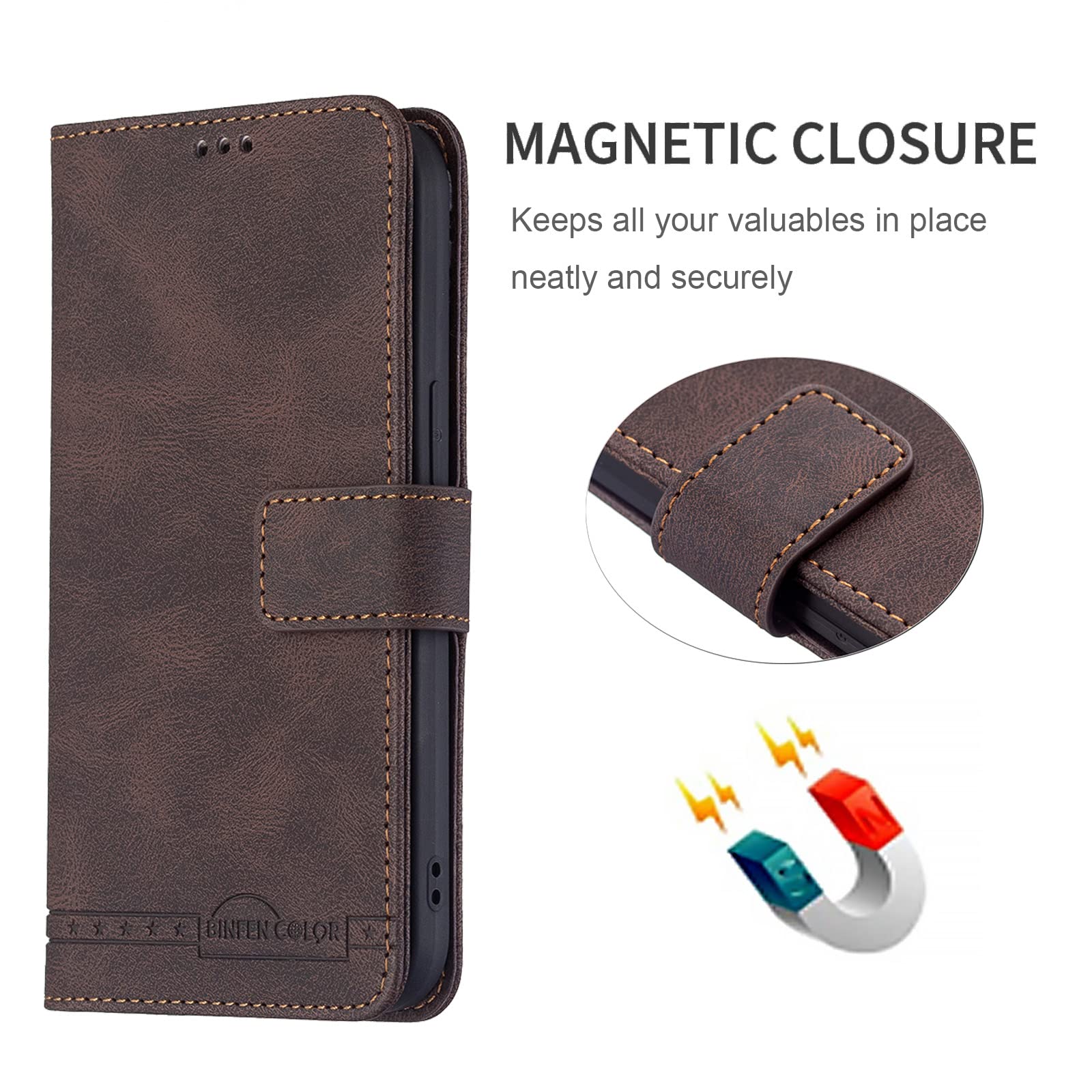 Premium Leather Wallet Case for Samsung Galaxy S10 Plus with Card Holder, Kickstand & Magnetic Clasp - Coffee Brown | Perfect for Business, Travel & Everyday Protection
