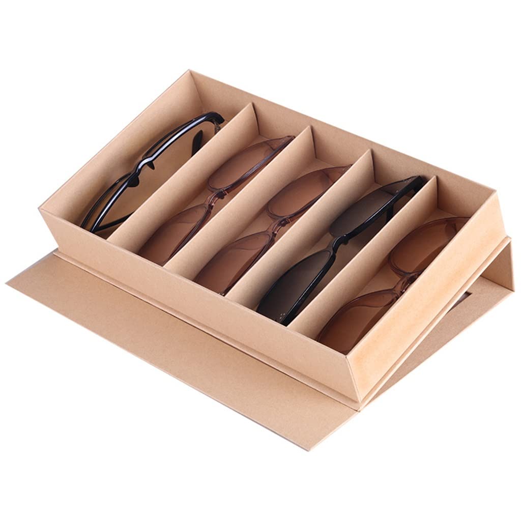 XWWDP 5 Grid Sunglasses Storage Box - Portable Eyeglass Holder Case for Organizing & Displaying Glasses, Jewelry - Perfect for Home, Office, Travel & Retail Store Display