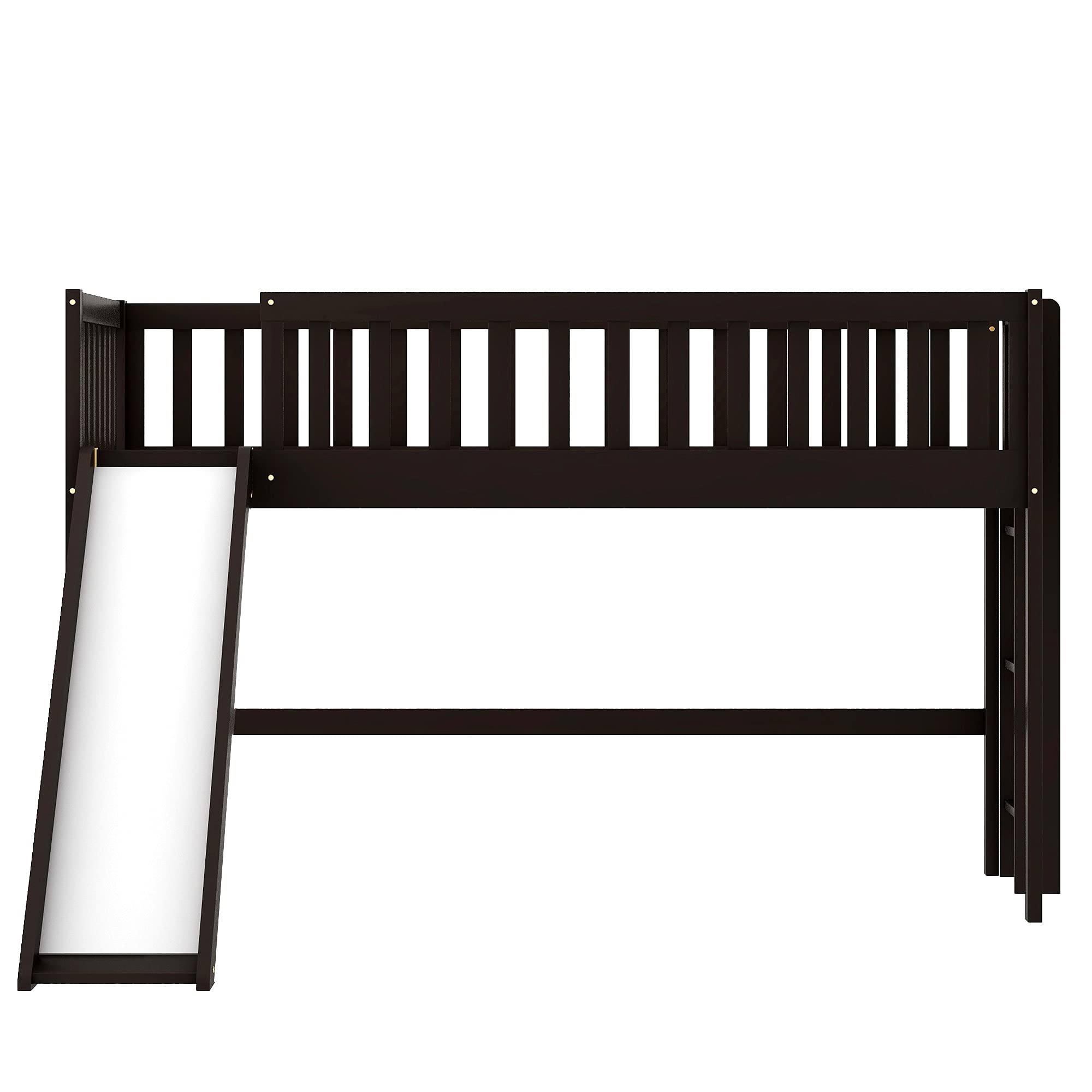 Twin Size Low Loft Bed with Ladder and Slide - Solid Wood Loft Bed Frame for Kids, Teens & Toddlers - Low Profile Mini Loft Bed with Safety Rails (Espresso & Pine Wood) - Perfect for Small Bedrooms, Playrooms & Dorm Rooms