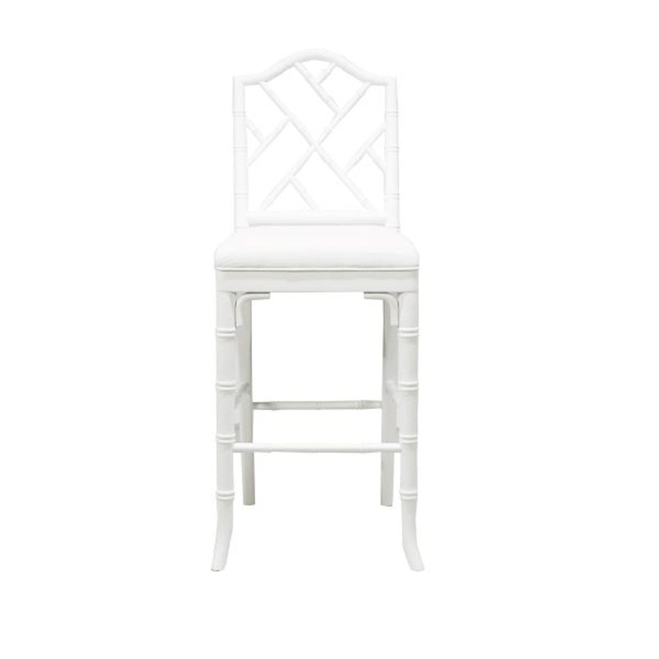 Annette Chippendale Style Bamboo Counter Stool - White Lacquered Bar Stool for Kitchen Island, Breakfast Nook & Home Decor