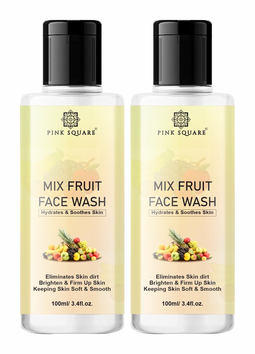 Pink Square Mix Fruit Deep Cleansing Face Wash for Glowing Skin - Gentle & Effective for All Skin Types, 100ml (Pack of 2) | Daily Skincare Routine, Acne Treatment & Makeup Removal