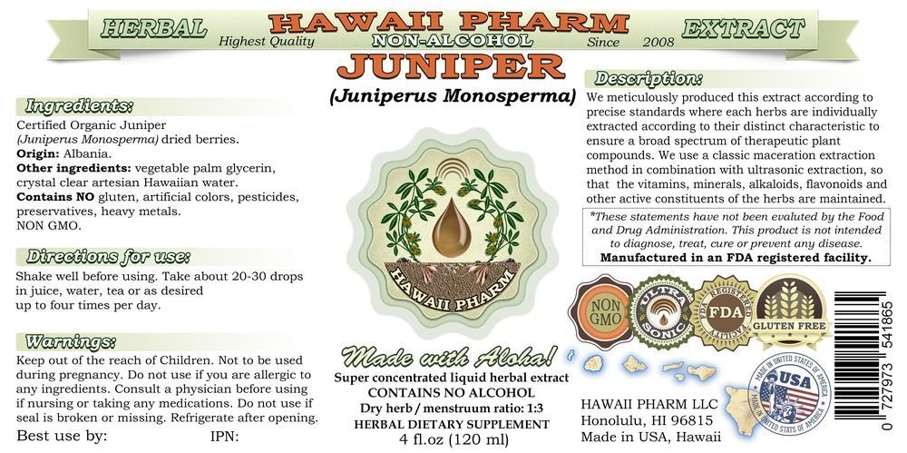 Organic Juniper Berry Liquid Extract (Juniperus Monosperma) - Alcohol-Free Glycerite Herbal Supplement by Hawaii Pharm - 32 oz Unfiltered - Supports Digestion & Urinary Health - Perfect for Tea, Tinctures & Natural Remedies