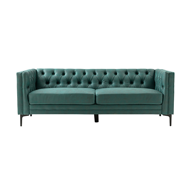 84'' Vegan Leather Tufted Sofa - Modern Faux Leather Couch for Living Room, Office & Lounge - Comfortable Mid-Century Style Sectional with Button Tufting