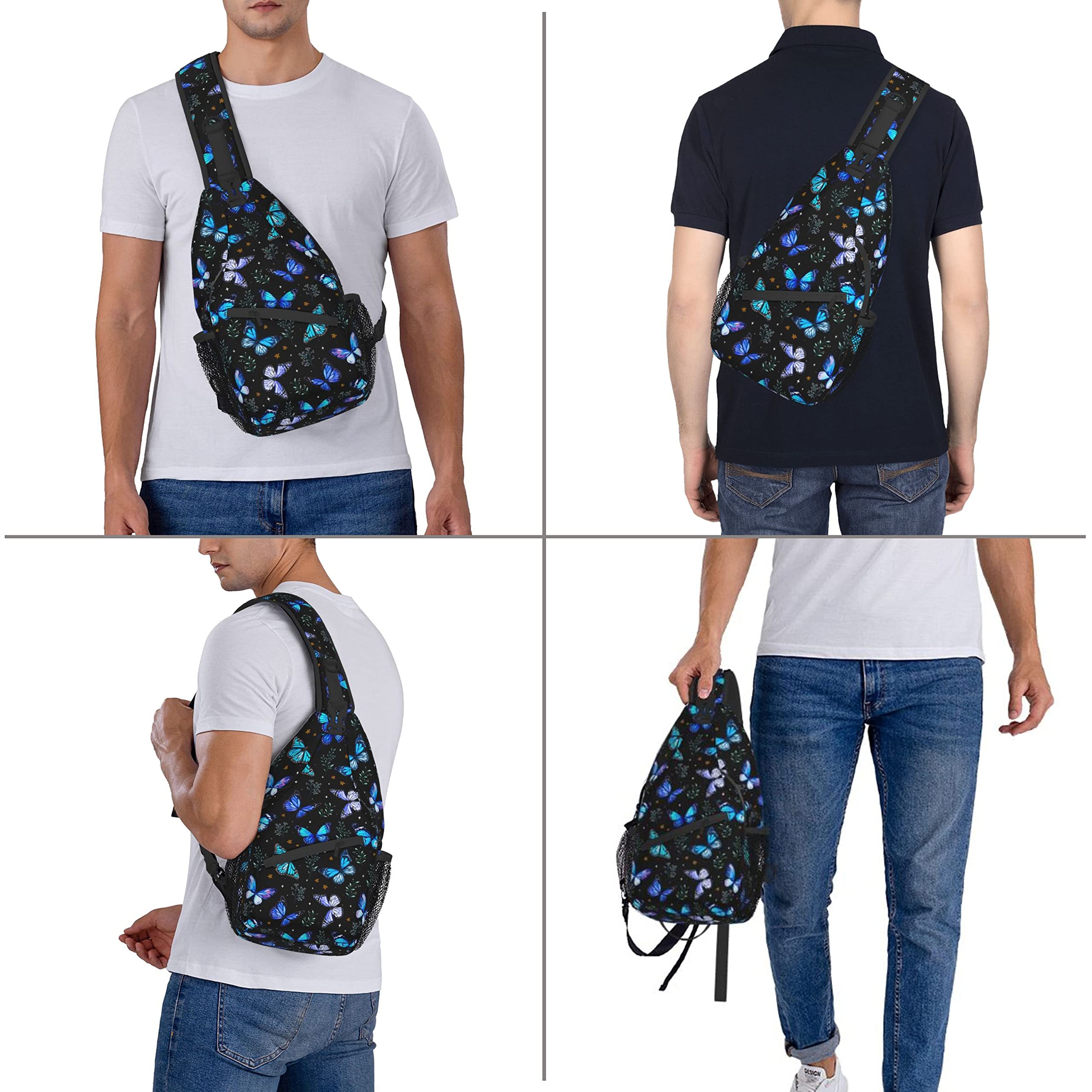 Butterfly Print Sling Bag for Women & Men - Crossbody Shoulder Backpack for Travel, Hiking & Daily Use - Lightweight Chest Daypack for Outdoor Activities & Commuting