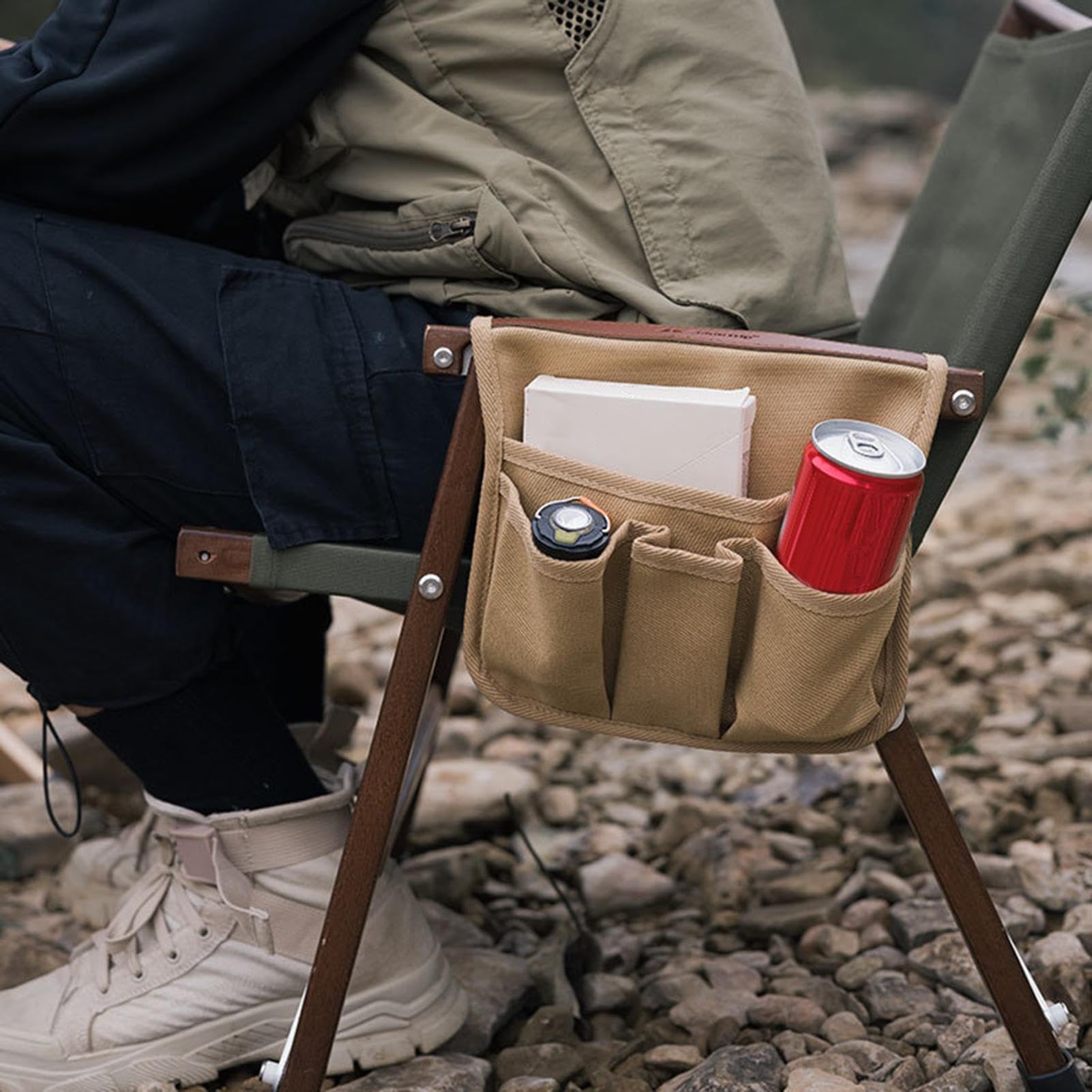 Portable Beach Chair Caddy Bag with Multiple Pockets - Foldable Camping Organizer for Outdoor, Picnic & Wheelchair Use | Double Layer Snack Storage & Armrest Organizer for Beach, Park & Travel