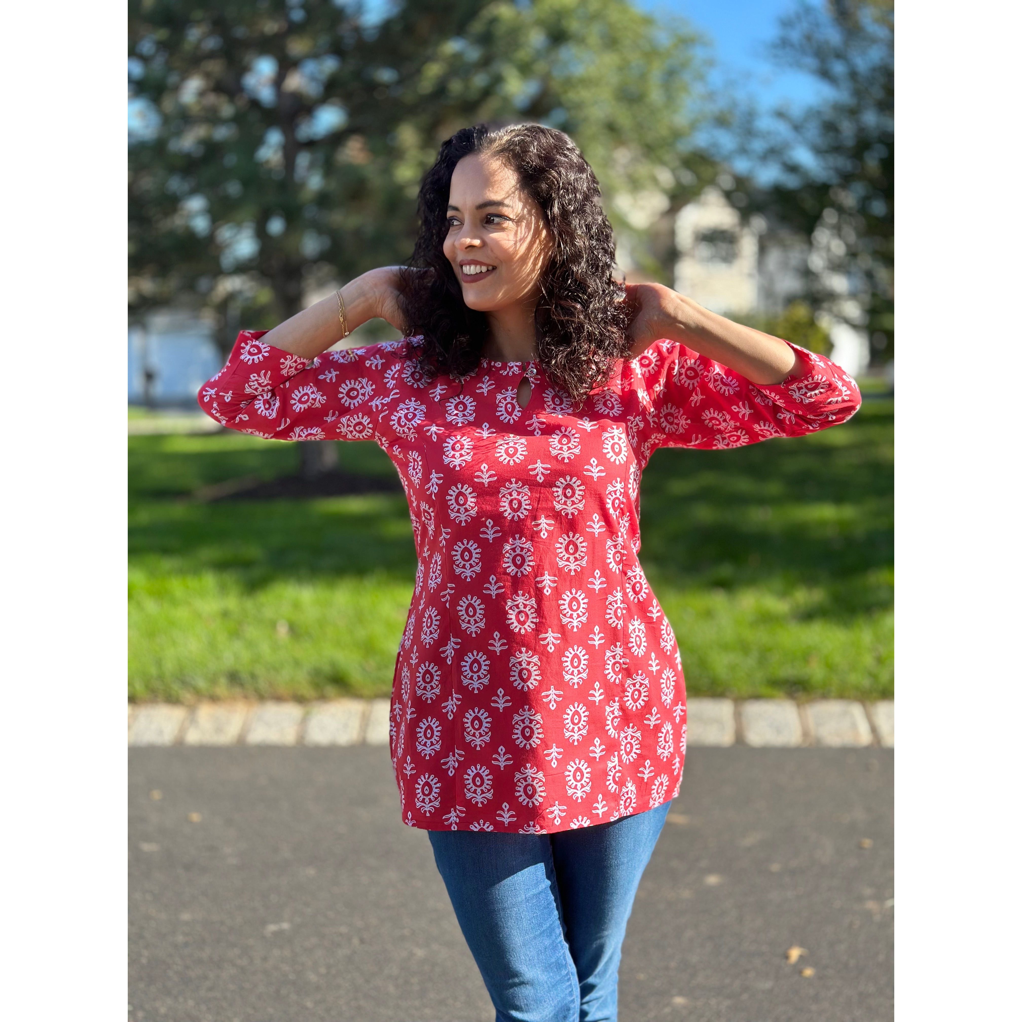 Stylish Batik Print Short Kurti for Women - Comfortable & Trendy Cotton Top for Casual Wear, Festivals & Summer Outfits
