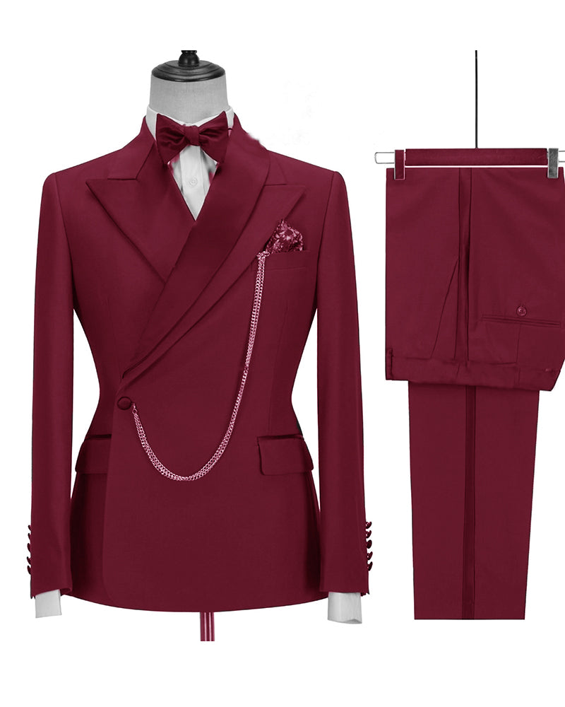 Elegant Burgundy Groom Tuxedo with Peaked Lapel & Double Breasted Design - Men's Formal Suit for Wedding, Prom, Party & Special Occasions (Jacket + Pants Included) - Perfect for Black Tie Events, Evening Galas & Sophisticated Celebrations