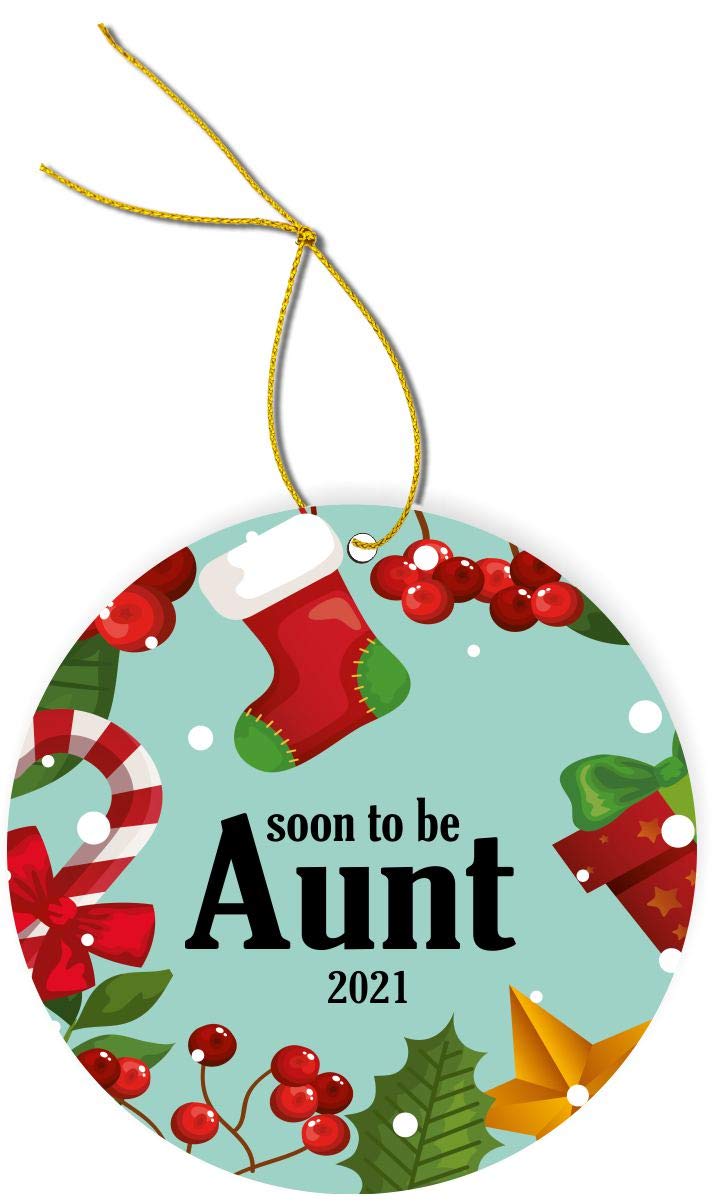 2021 Christmas Car Mirror Hanging Decor - Green & Red Round Rearview Mirror Ornament for Soon-to-be Aunts | Perfect for Holiday Car Decorations & Christmas Tree Decor