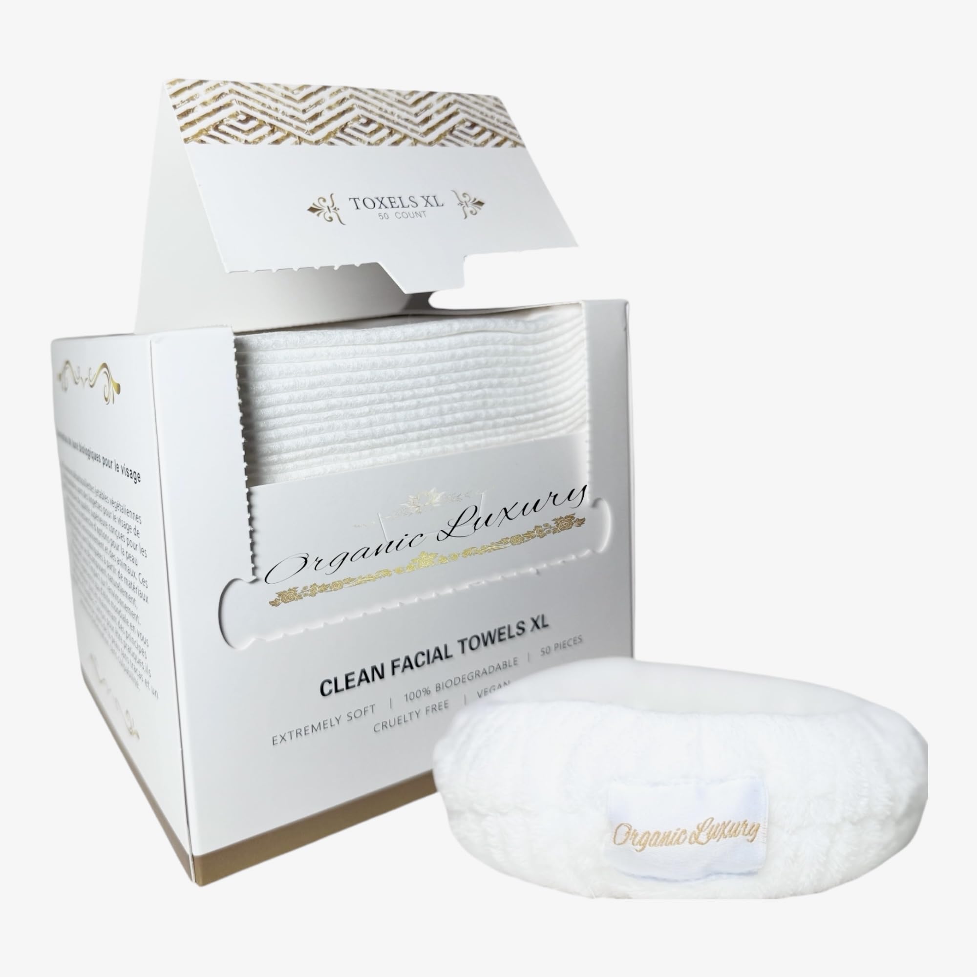 Biodegradable Disposable Face Towels - Extra Large Professional Grade Organic Towels with Luxury Headband | Spa, Travel & Daily Skincare Use