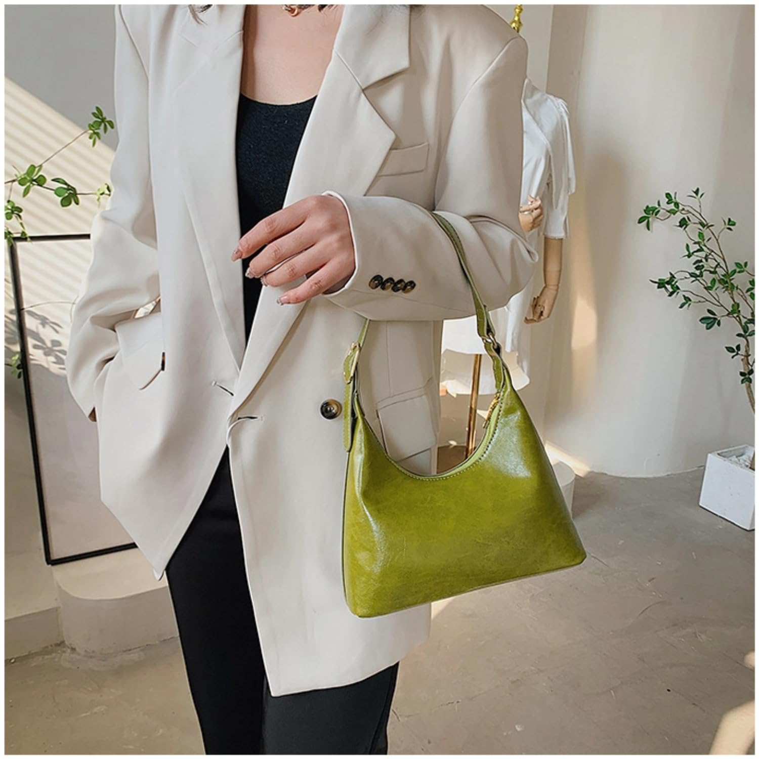 Trendy 2024 Women's Small Shoulder Purse - PU Leather Retro Crescent Clutch Handbag, Cute Everyday Hobo Bag for Work, Travel & Date Night