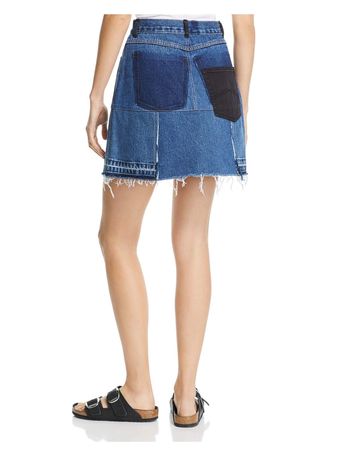Women's Blue A-Line Mini Skirt with Zipper - XS Small - Casual Summer Skirt for Streetwear, Dating & Office Outfits