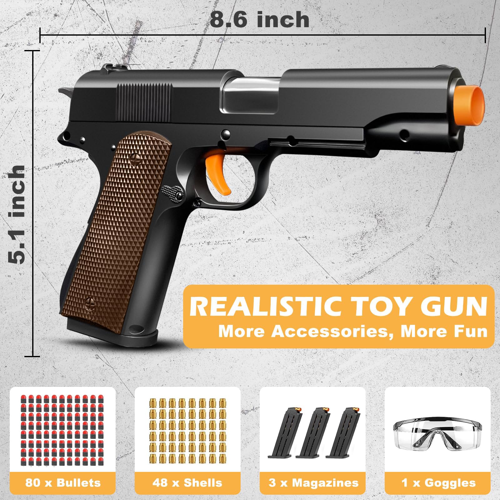 Shell Ejecting Toy Gun with Soft Bullets - Realistic Educational Model Pistol for Kids Shooting Games | Safe Outdoor & Indoor Play Toy for Boys and Girls | Perfect Birthday Gift for Children