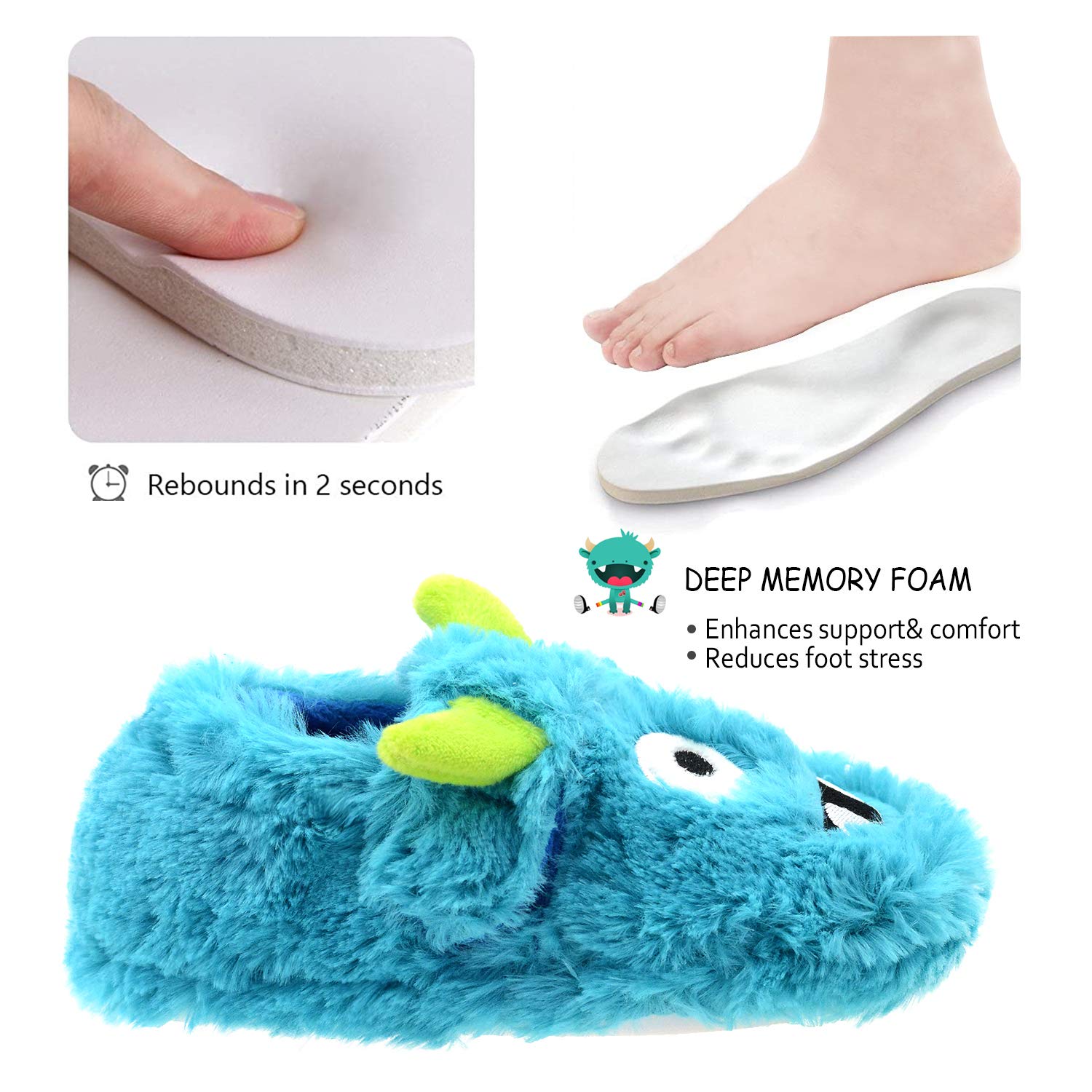 LA PLAGE Boys Monster Slippers for Kids & Toddlers - Soft House Shoes for Indoor & Bedroom Use - Perfect for Playtime & Cozy Home Comfort