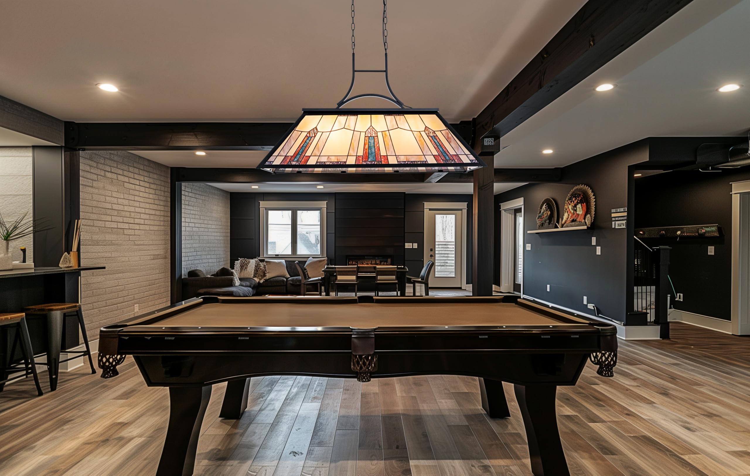 Vintage Tiffany Style Pool Table Light - 3-Light Billiards Chandelier for 7', 8', 9' Game Tables | Perfect for Man Cave, Snooker Room, Club, Bar & Kitchen Island Lighting | Durable Hanging Fixture with Classic Stained Glass Design