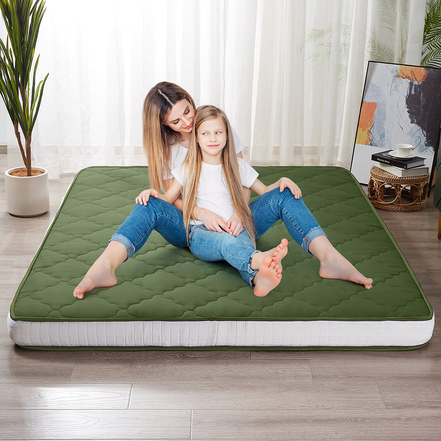 MAXYOYO Diamond Patterned Padded Japanese Floor Mattress - Extra Thick Quilted Mattress Topper in Green | Perfect for Guest Beds, Meditation & Small Spaces