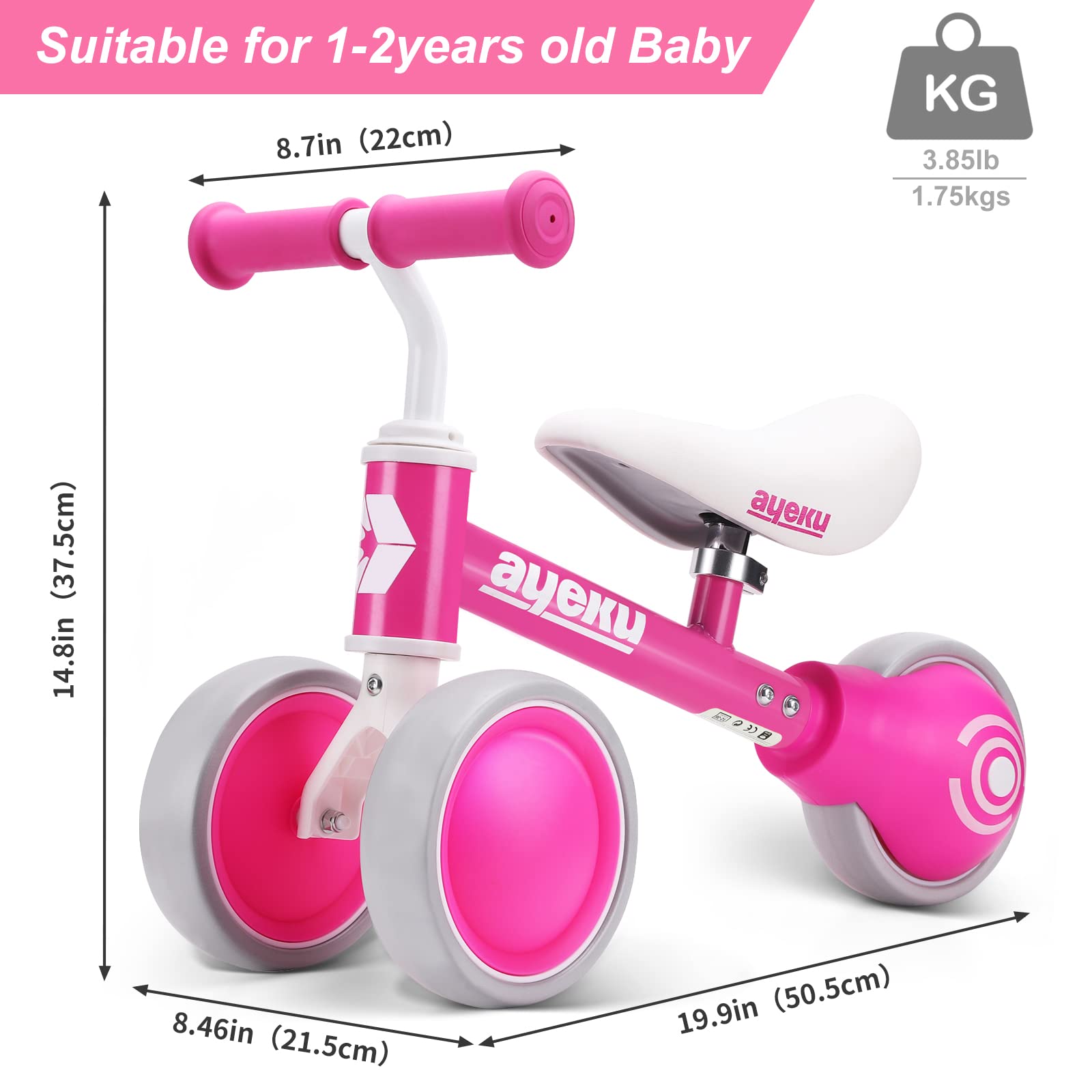 AyeKu Baby Balance Bike for 1-2 Year Old Boys & Girls - First Birthday Gift for 12-24 Months Toddlers - Must Have Learning Toy for Early Walking Development - Perfect for Indoor Play, Outdoor Park Rides & Birthday Presents