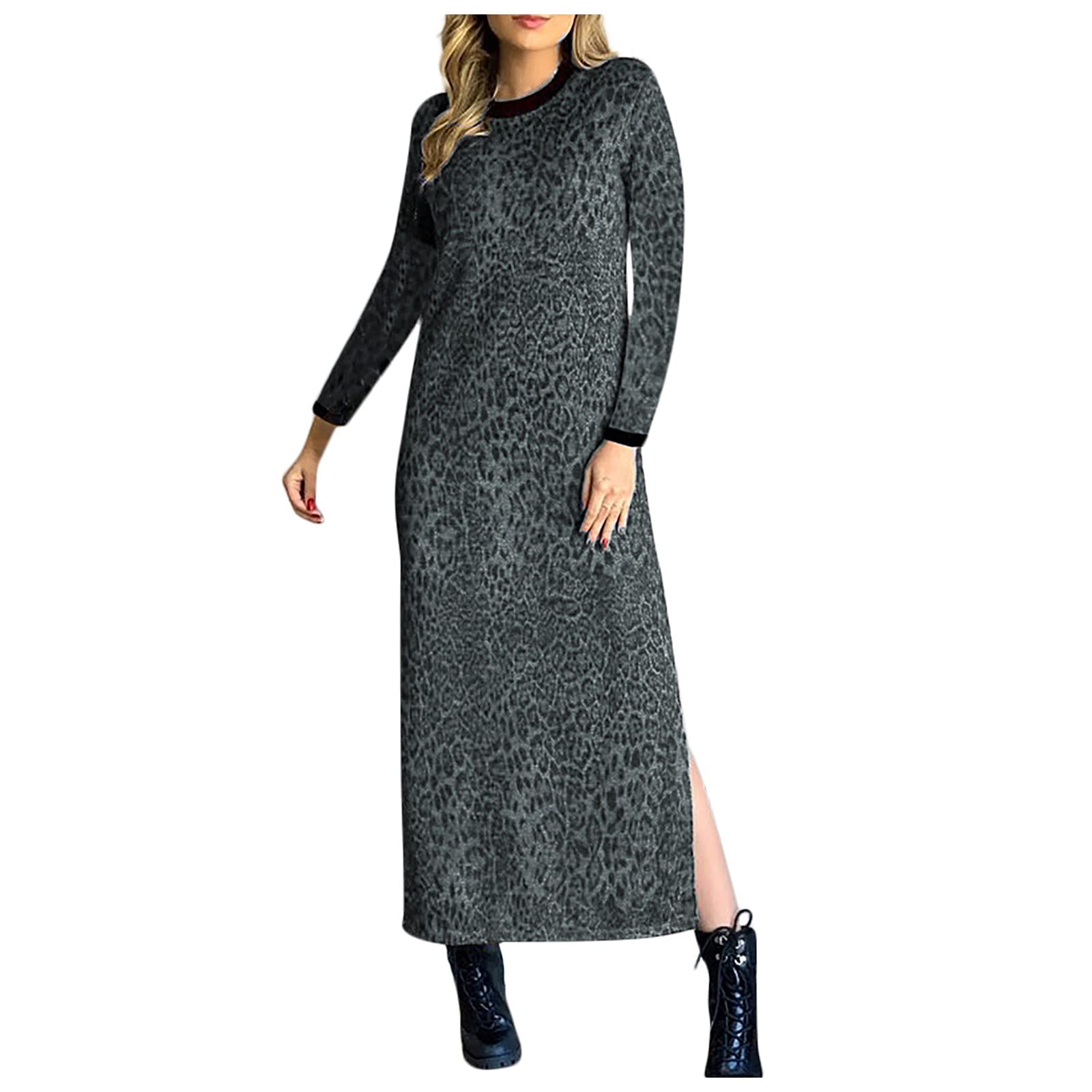 2021 Fall Dresses for Women - Casual Plus Size Leopard Print Maxi Long Dress with Long Sleeves | Perfect for Wedding Guest, Autumn Parties & Holiday Events