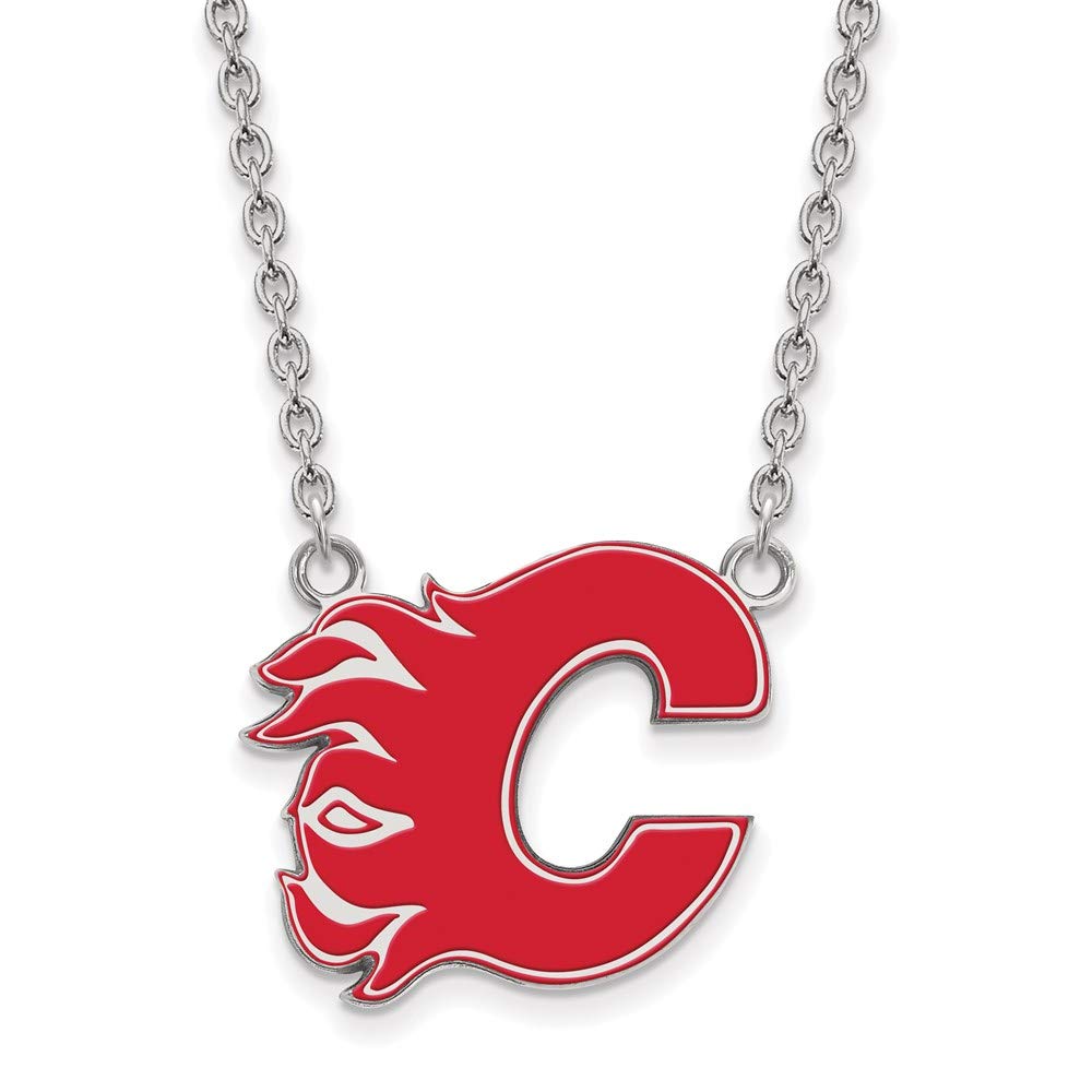 Calgary Flames Large 3/4 Inch Enamel Pendant Necklace - Sterling Silver Hockey Fan Jewelry for Men & Women - Perfect for Games, Gifts & Everyday Wear