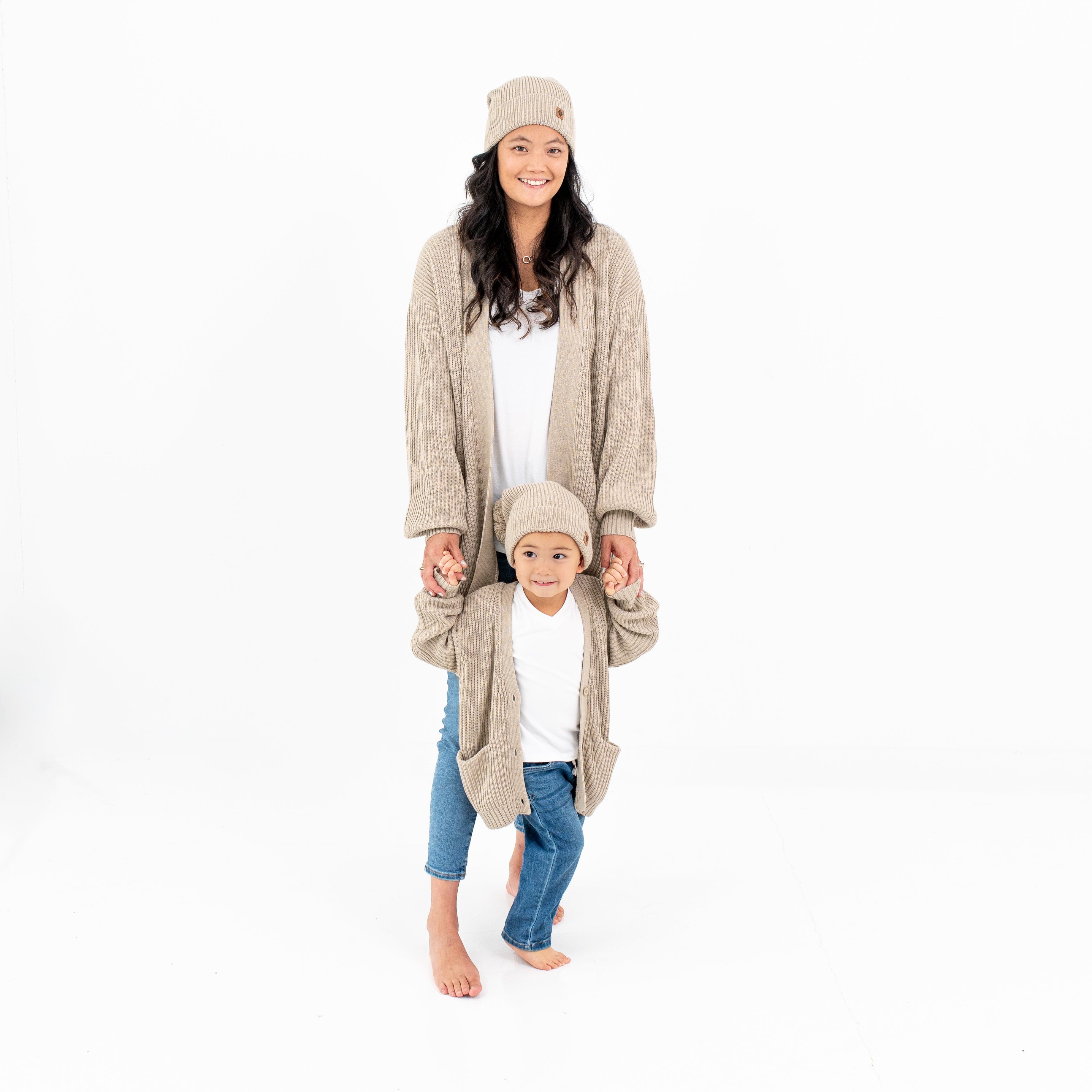 Chunky Knit Oversized Cardigan Women's Sweater - Soft Almond Color Cozy Winter Cardigan for Casual Outfits, Lounge Wear & Coffee Dates