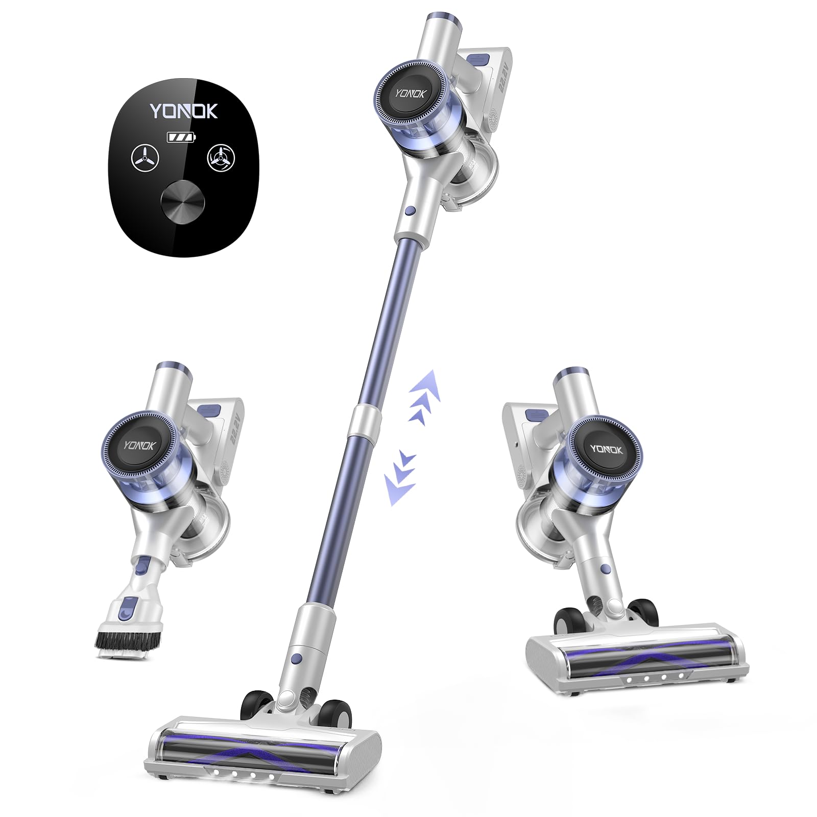 YONOK RSH09 Cordless Vacuum Cleaner - Powerful Stick Vacuum for Home, Carpet, Hardwood Floors & Pet Hair - Lightweight Wireless Vacuum with LED Display & 45Min Runtime - Perfect for Quick Cleanups & Pet Owners