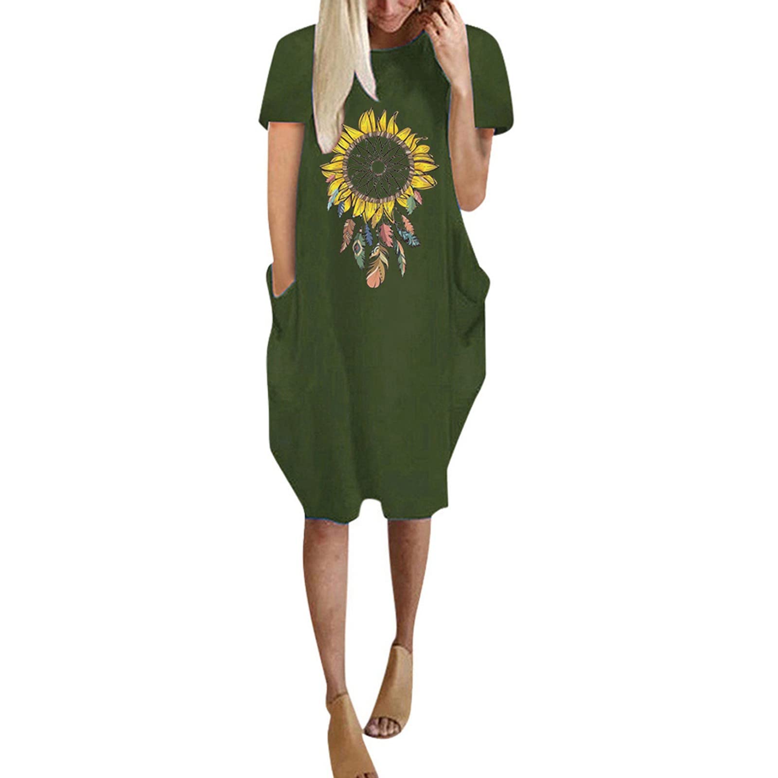 Elegant Midi Dress for Wedding Guest - Women's Oversized T-Shirt Dress, Casual Plus Size Short Sleeve Tunic - Perfect for Summer Weddings, Brunch Dates & Office Wear