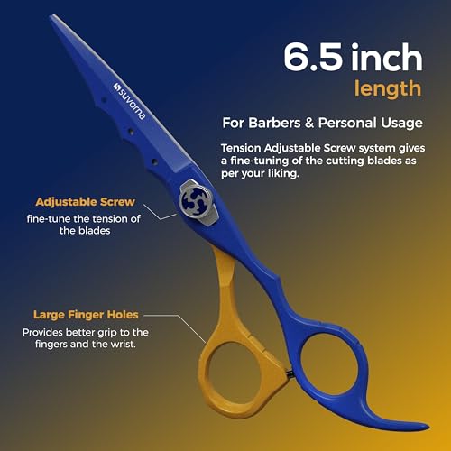 Professional Hair Cutting Scissors for Barbers & Stylists - Sharp Hairdressing Shears for Women & Men - Precision Barber Scissors in Yellow & Blue - Perfect for Salon, Home Haircuts & Styling