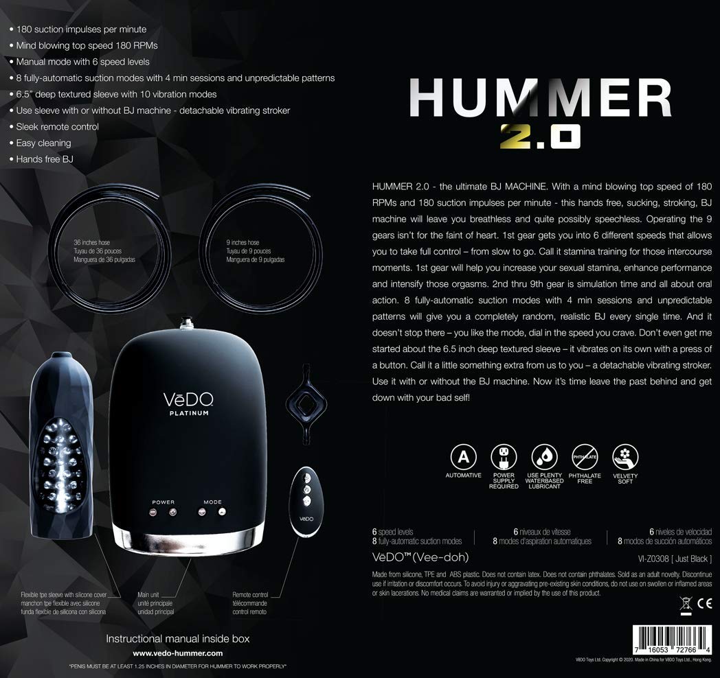 VeDO Hummer 2.0 Vibrating Oral Sex Toy for Men - Powerful Suction & Stamina Training - Enhance Intimacy & Pleasure - Perfect for Couples Play & Solo Use