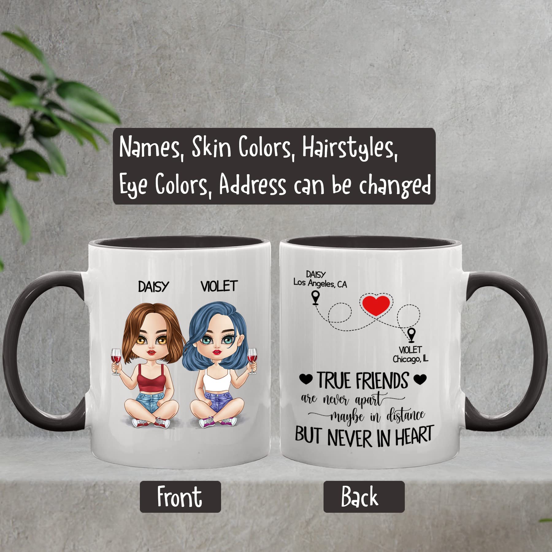 Personalized Best Friend Mugs for Women - Custom Name Coffee Cup Gift for BFF, Bestie & Long Distance Friendships - 11oz Ceramic Mugs for Coffee, Tea & Hot Drinks - Perfect for Birthdays, Anniversaries & Friendship Day Gifts