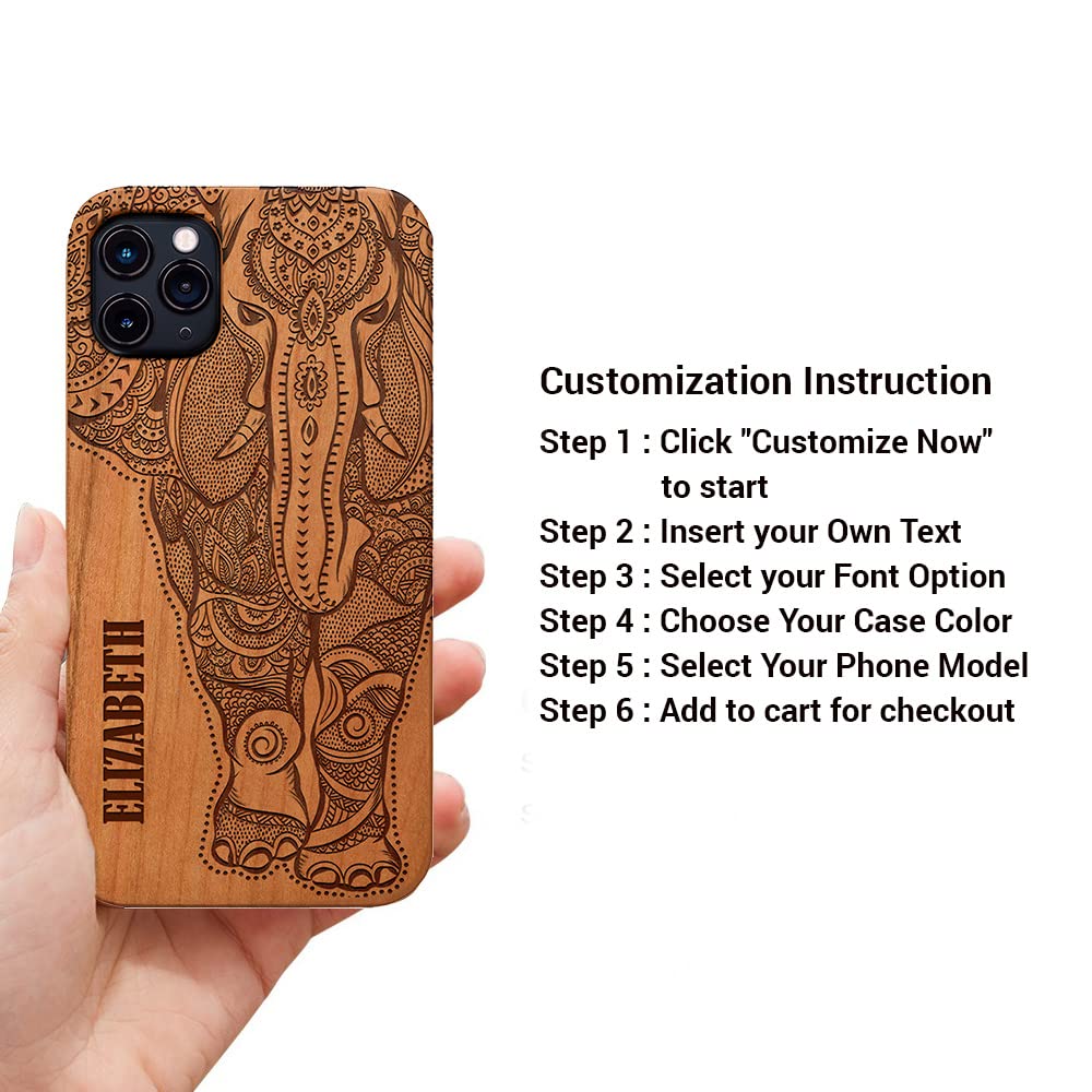 Personalized Engraved Wood Phone Case with Free Screen Protector - Compatible with iPhone 16/15/14/13/12/11 & Samsung Galaxy S20/S21/S22/S23/S24 - Custom Design Options (Elephant 2) - Perfect Gift for Birthday, Anniversary & Everyday Protection