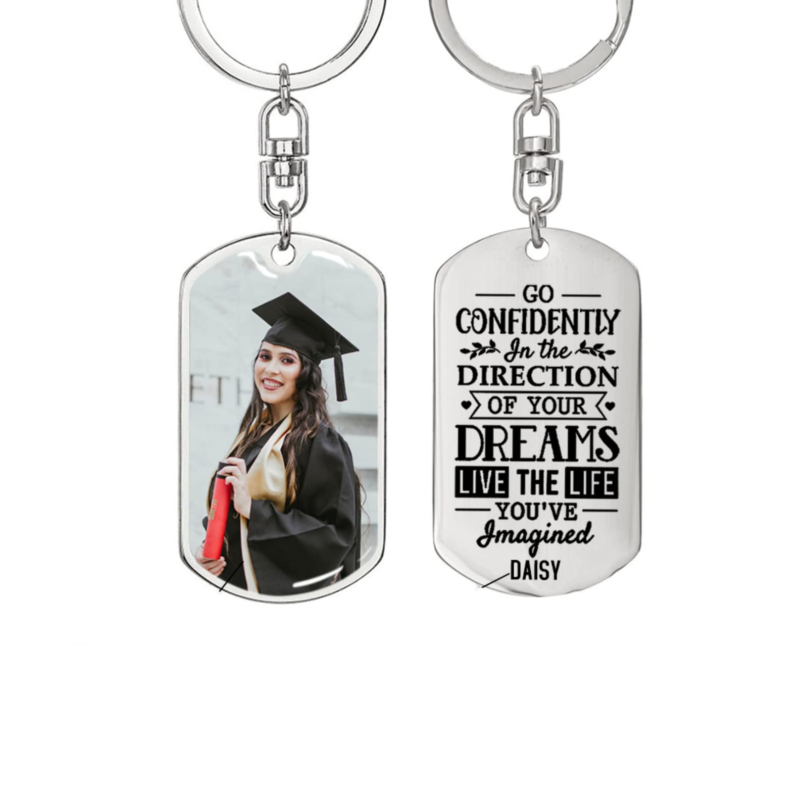 2022 Graduation Gifts - Personalized Photo Keychains for Her & Him - Custom Picture Keychains with Inspirational Quotes - Perfect for Graduates, Friends & Loved Ones