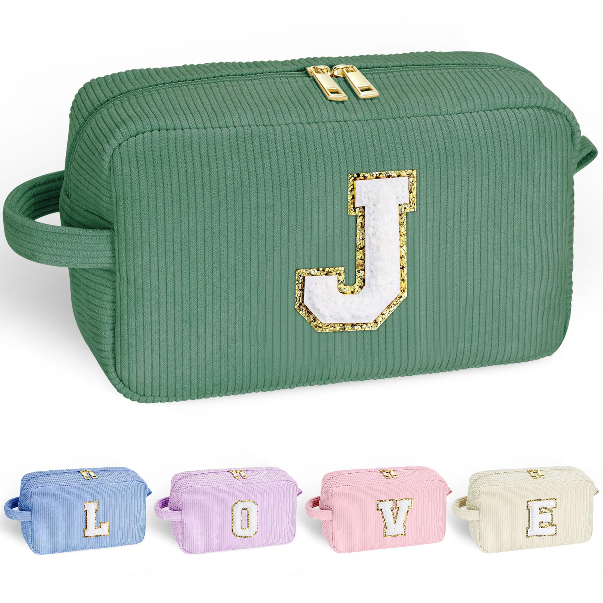 YOOLIFE Personalized Monogram Makeup Bag - Cute Travel Toiletry Bag for Women, Best Friend Birthday Gift & Bridesmaid Wedding Gift (Letter J) - Perfect for Travel, Bachelorette Parties & Daily Cosmetics Storage