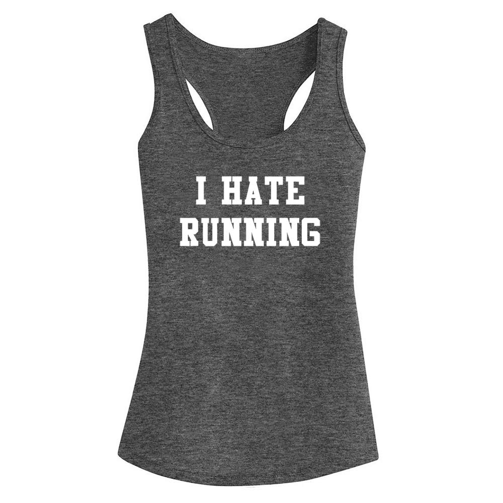 FANNOO Women's Workout Tank Tops - Funny 'I Hate Running' Gym Shirts | Racerback Sleeveless Fitness Tops for Running, Yoga & Workout