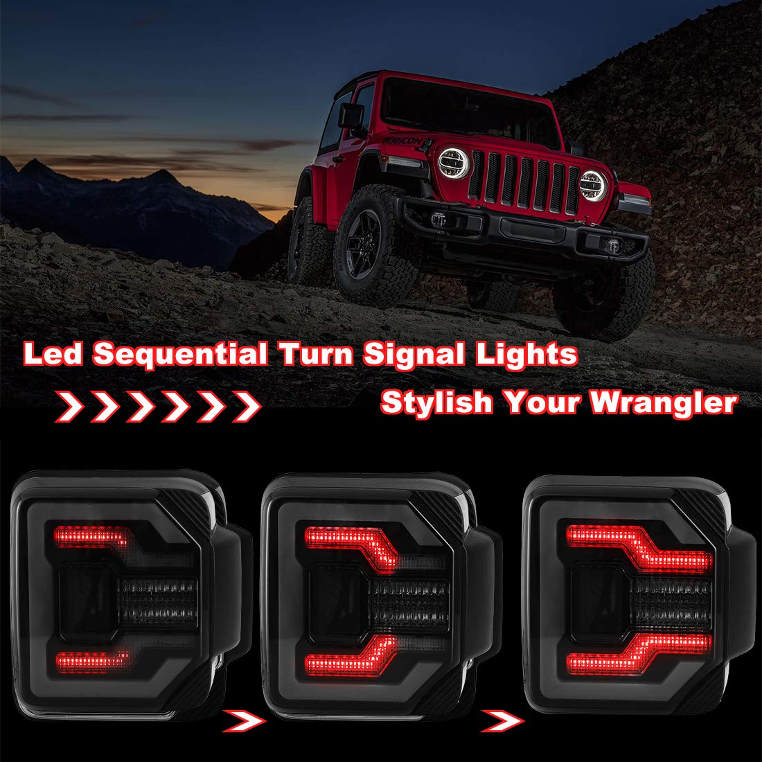 Nixon Offroad LED Tail Lights for 2018-2021 Jeep Wrangler JL & JLU - Sequential Turn Signals, Brake/Reverse/DRL Lights, Smoked Lens, Plug & Play - Perfect for Off-Roading & Night Driving
