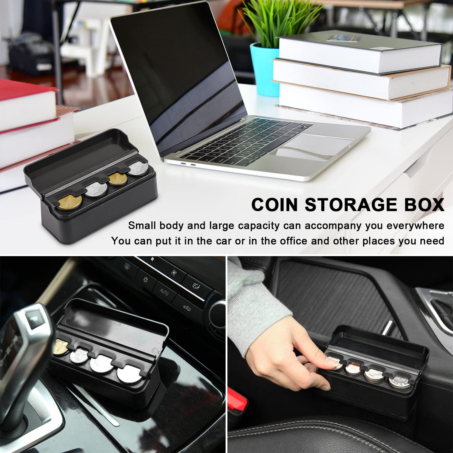 Ouzorp 2 Pack Universal Car Coin Holder Organizer - Compact Change Storage & Money Dispenser for Cars, Trucks, RVs - Perfect for Road Trips, Toll Booths & Parking Meters