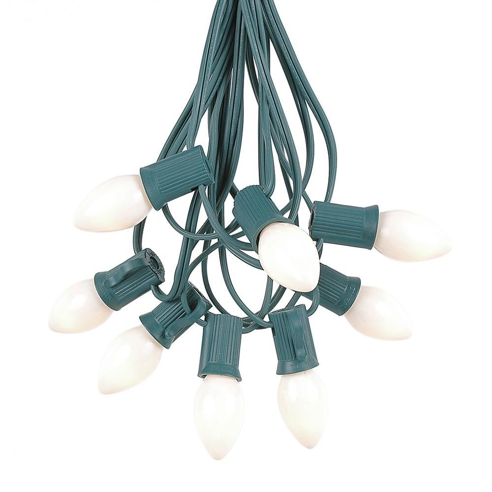 25ft Green Wire C7 White Ceramic Christmas String Lights - 25 Opaque Bulbs Indoor/Outdoor Holiday Decor for Christmas Tree, Patio, Wedding, Party & Home Decoration - Perfect for Festive Lighting and Seasonal Celebrations