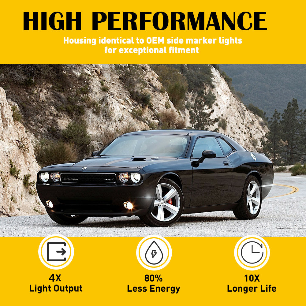 Bright LED Front & Rear Side Marker Lights for 2008-2014 Dodge Challenger & 2011-2014 Charger - Enhanced Visibility & Style for Night Driving & Car Customization