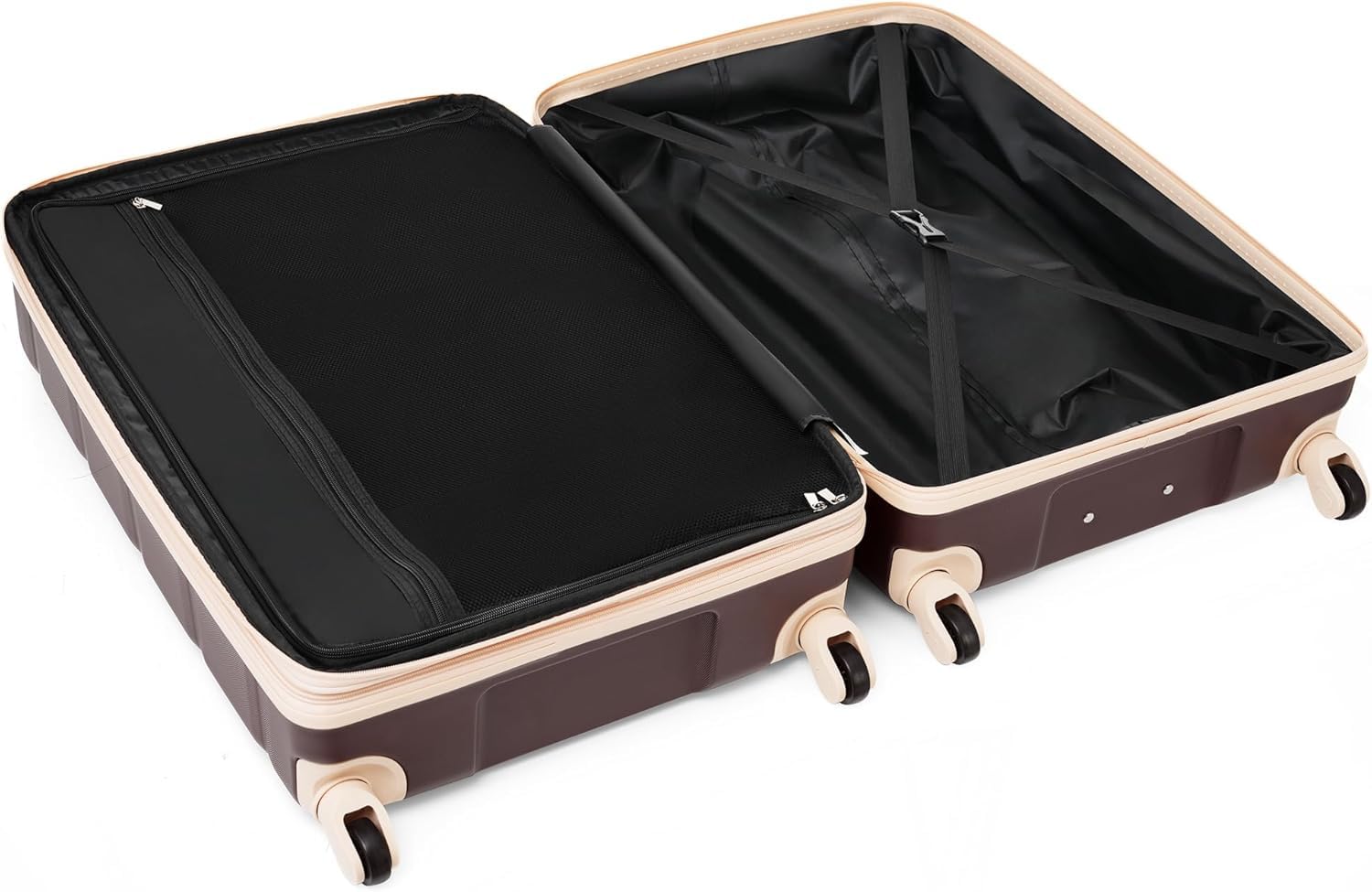 Merax 3-Piece Expandable Hardside Luggage Set with Spinner Wheels & TSA Lock (20/24/28 Inch) - Brown & Khaki Suitcase for Travel, Business Trips & Family Vacations