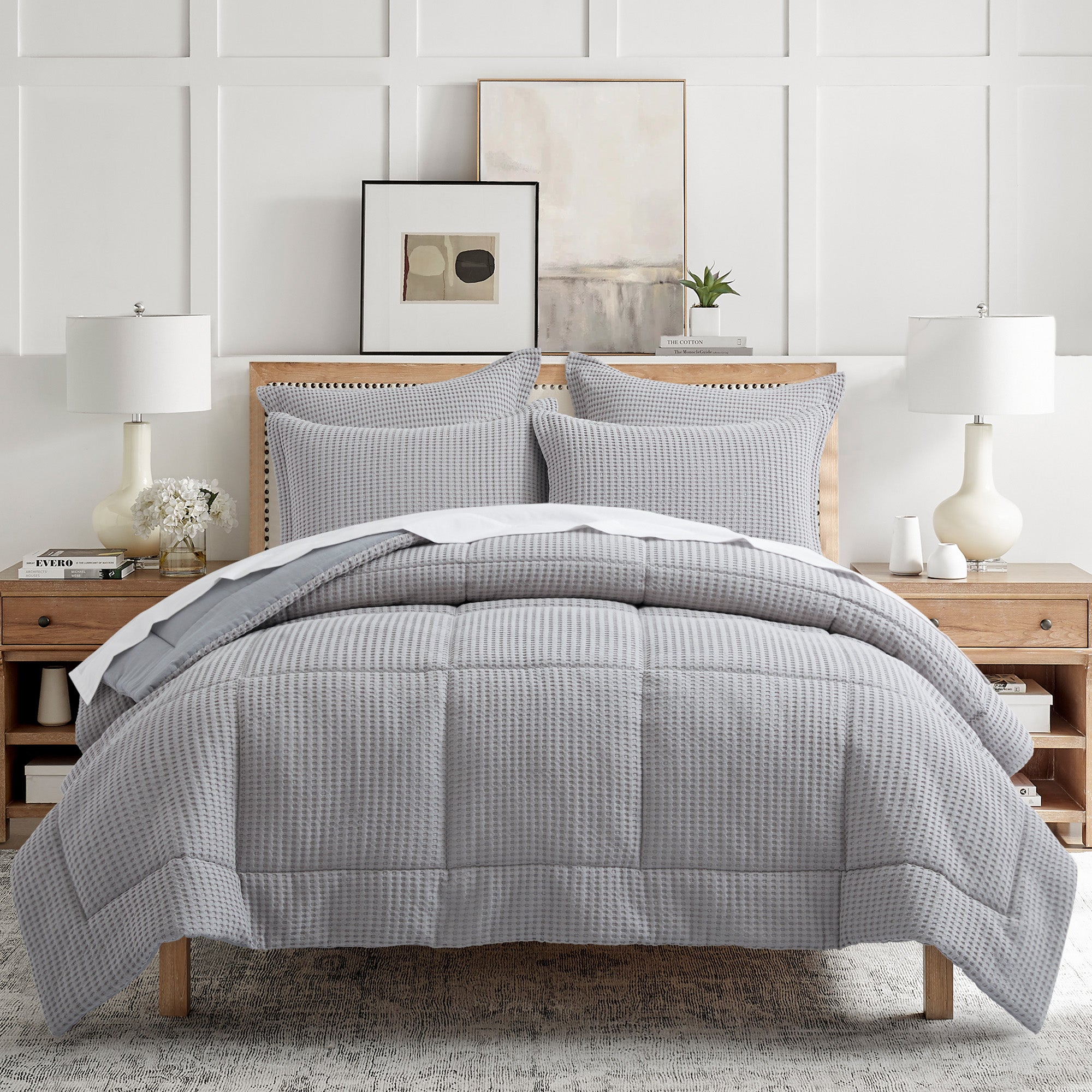 Mills Waffle Comforter Set - Queen Size Bedding, 3-Piece Breathable Cotton Comforter Set for All Seasons - Perfect for Cozy Bedrooms, Guest Rooms & Dorm Decor