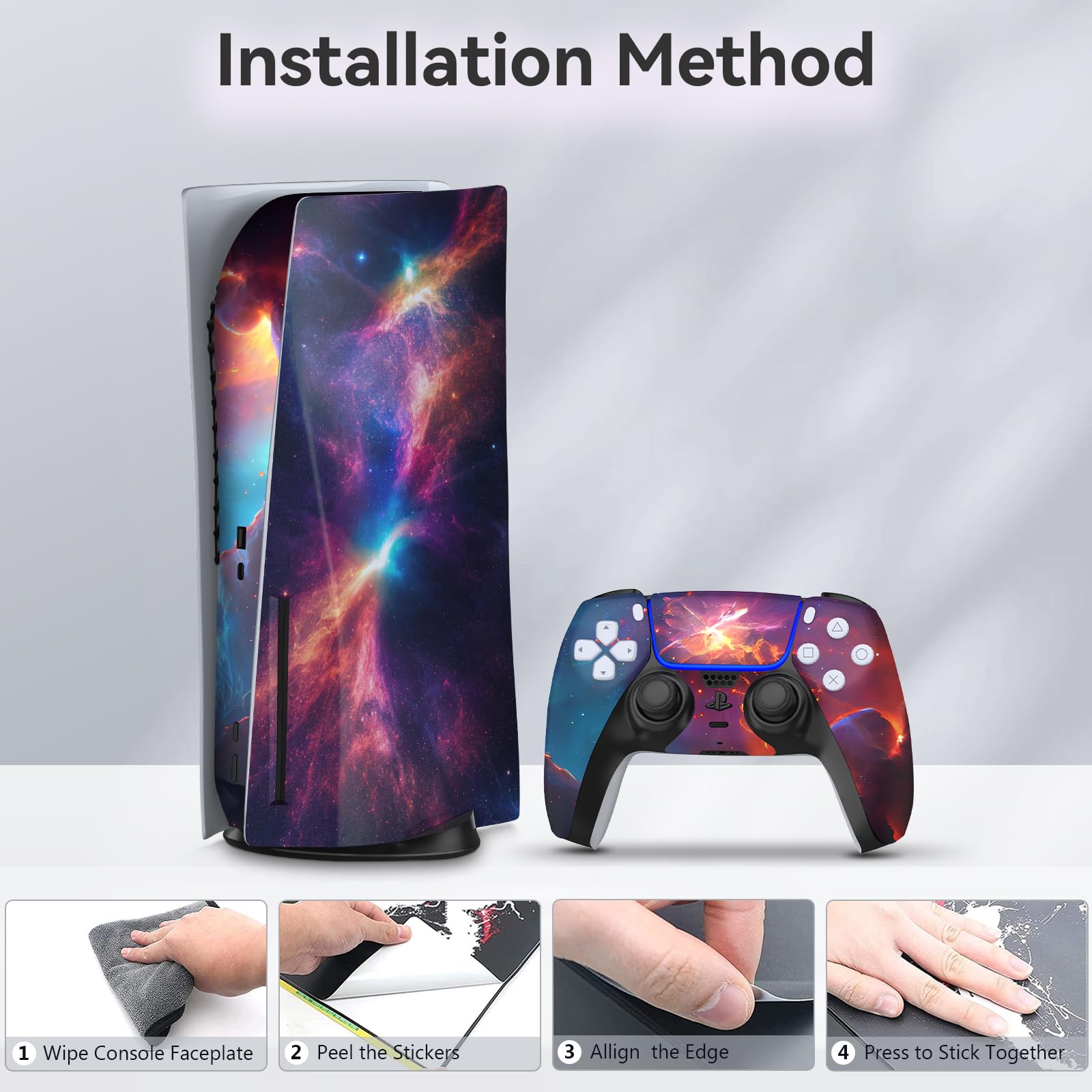 Anime PS5 Skin Cover for PlayStation 5 Disc Edition - Purple & Green Vinyl Wrap for Console & Controller | Protective Decorative Gaming Accessory | Perfect for Gamers & Anime Fans