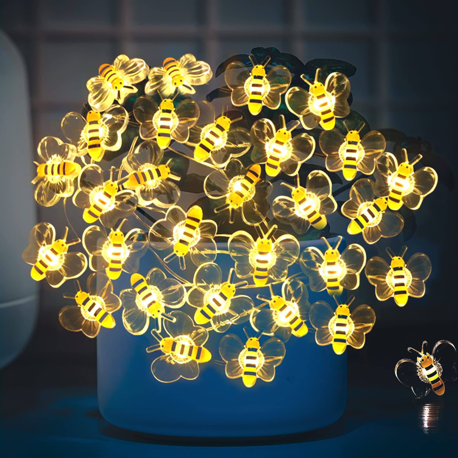 Bee Decor String Lights - 10ft Honeybee Shaped LED Fairy Lights with 30 Bulbs | Battery Operated for Indoor, Bedroom, Party, Wedding, Patio & Christmas Decor | Perfect for DIY Home Decor, Garden Lighting and Special Events