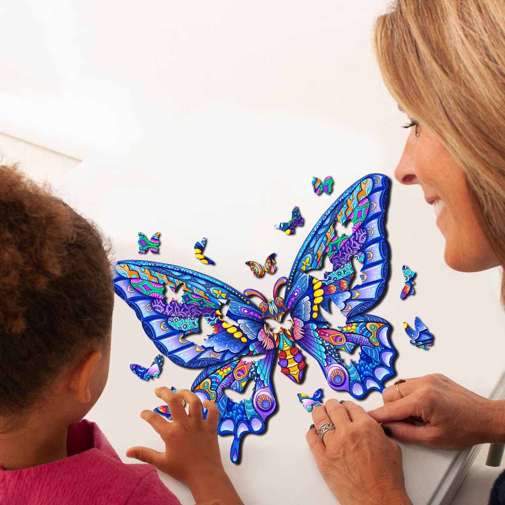 Premium Wooden Jigsaw Puzzle for Adults & Kids - 148-Piece Butterfly & Animal Shapes Puzzle with Wooden Storage Box (12.4 x 9.4 Inch) - Perfect for Family Game Night, Stress Relief & Home Decor