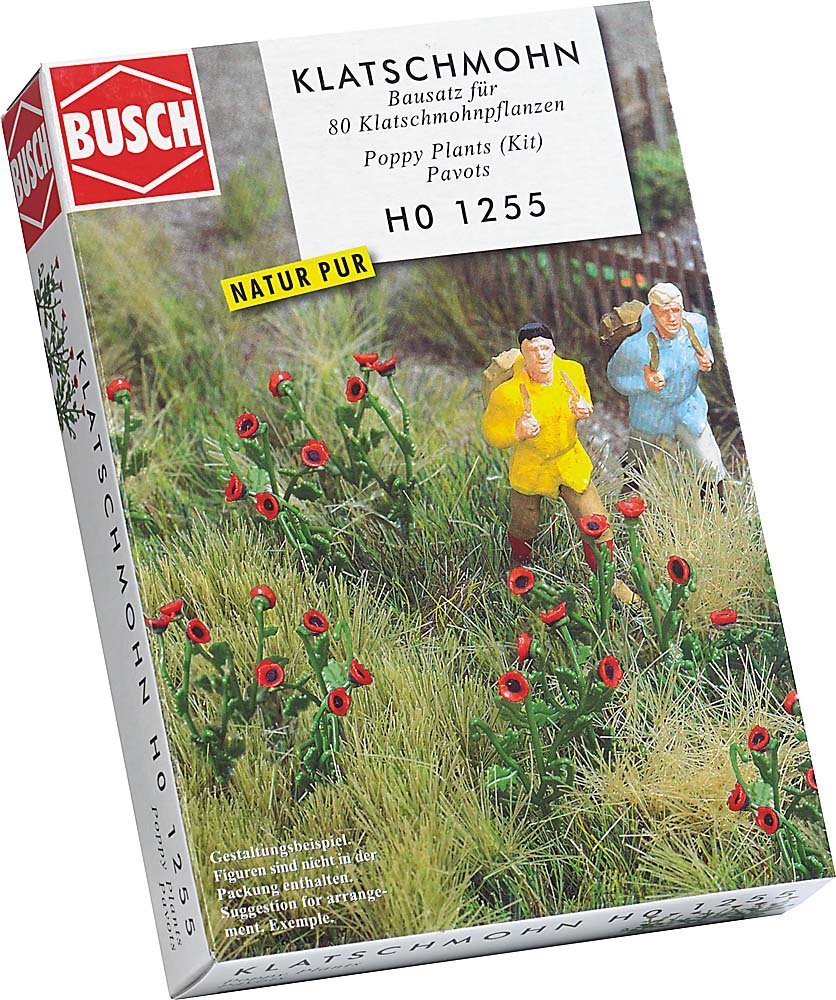 Busch 1255 Poppy Plants HO Scale Scenery Kit - Realistic Model Train Landscape Accessories for Dioramas, Railroad Scenes & Miniature Gardens