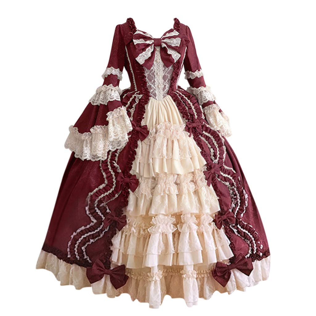 Elegant Lolita Swing Dress for Women - Vintage Masquerade Costume with Lace Trim & Pleated Bow Tie - Perfect for Cosplay, Halloween, Parties & Themed Events